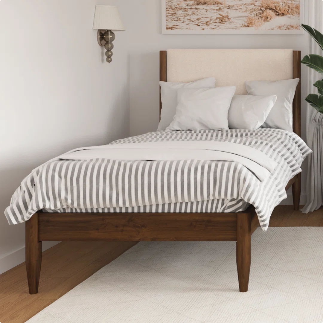 Besan Solid Wood Boucle Upholstered Headboard Bed Frame