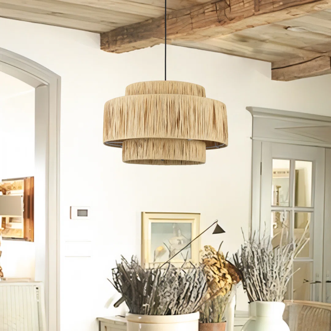 Frese 20" W 3-Light Rattan Drum Chandelier