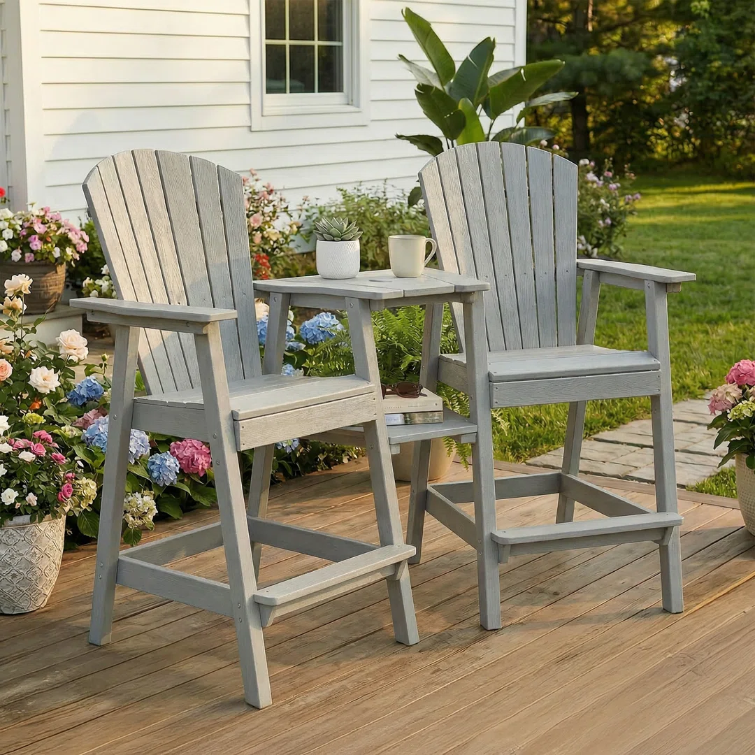 HDPE Tall Adirondack Chair Set with Removable Double Trays (Set of 2)