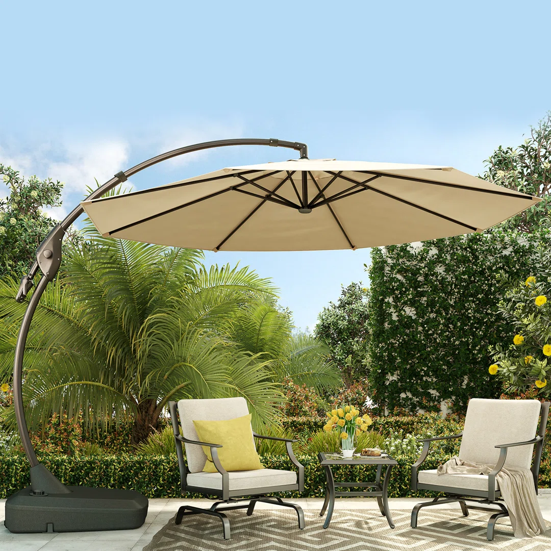 Harry-Charles 138" W 12' Octagonal Sunbrella Cantilever Umbrella with Base