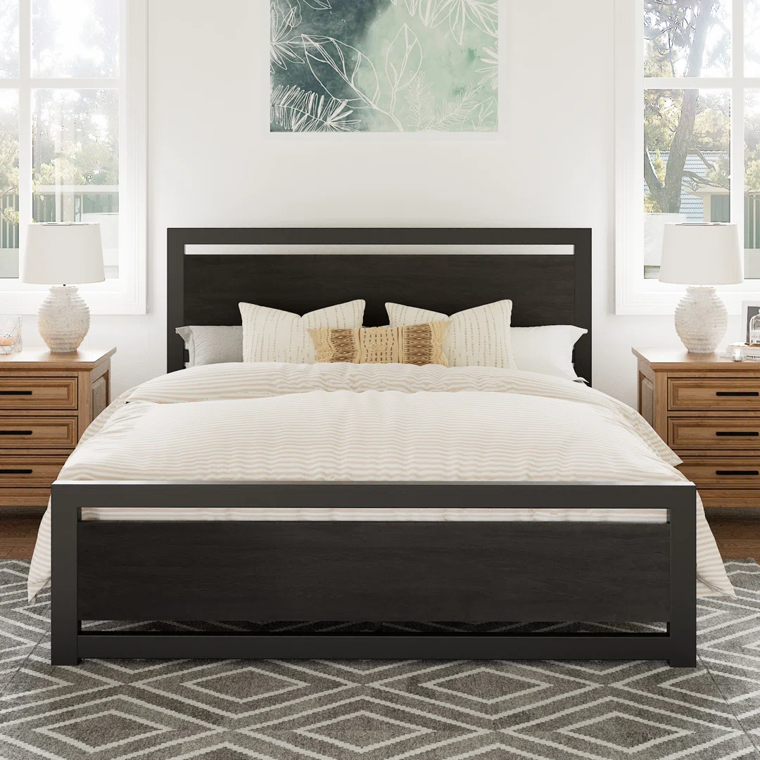Marilee Wood and Black Metal Frame Bed with Headboard