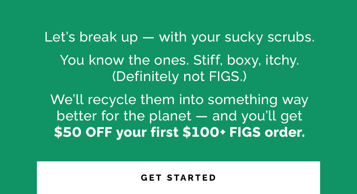 You know the ones. Stiff, boxy, itchy. (Definitely not FIGS.)