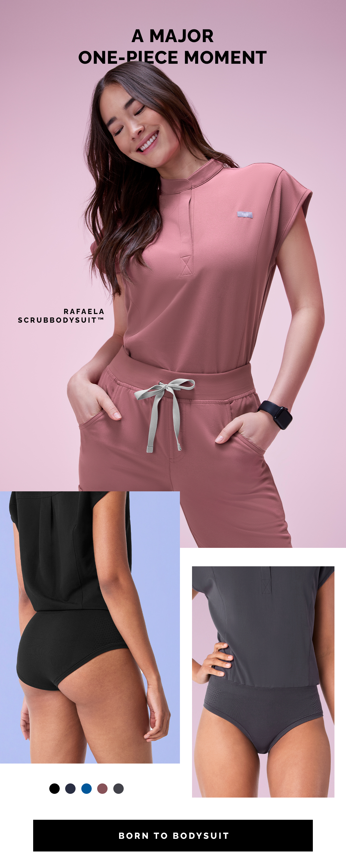 The Rafaela Cargo Wide Leg ScrubJumpsuit™ and the Rafaela ScrubBodysuit™—