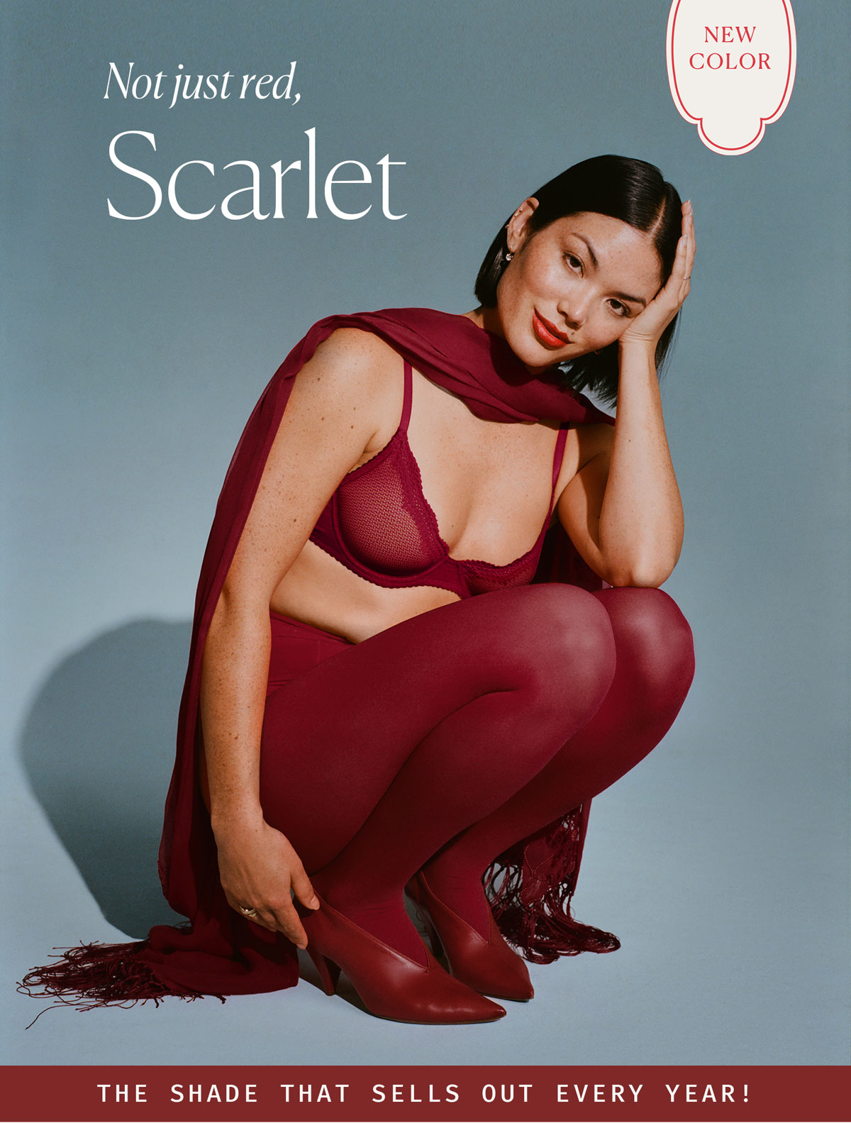 New Color: Scarlet - The shade that sells out every year.