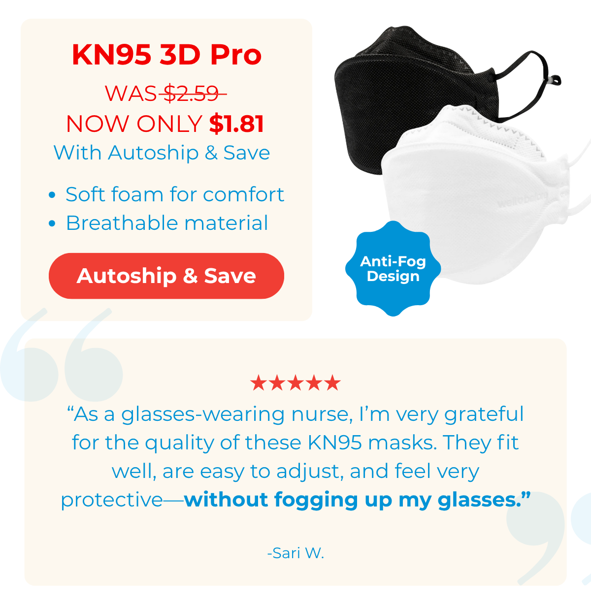 KN95 3D Pro Face Mask | Premium 3D Fit, Anti-fogging, Adjustable Ear Loops