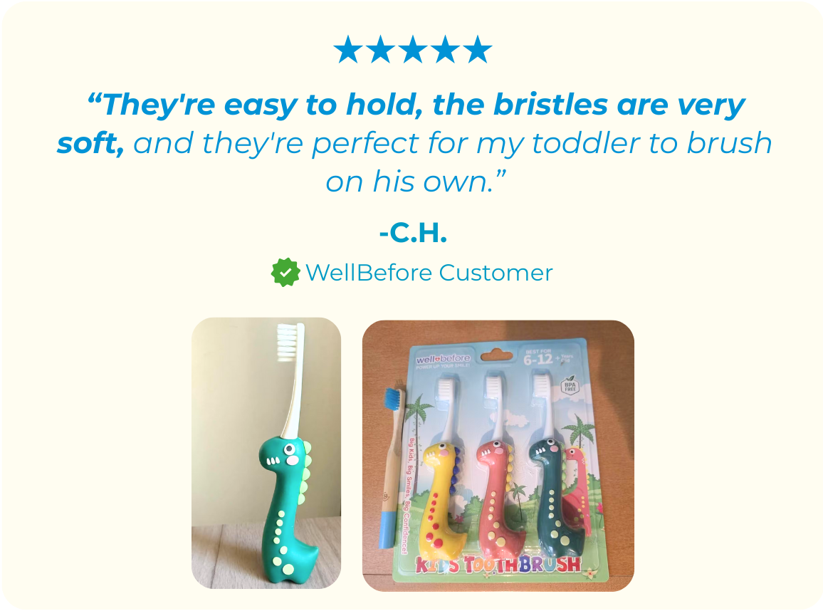 Kids Dinosaur Toothbrushes – 3 Fun Colors in One Pack