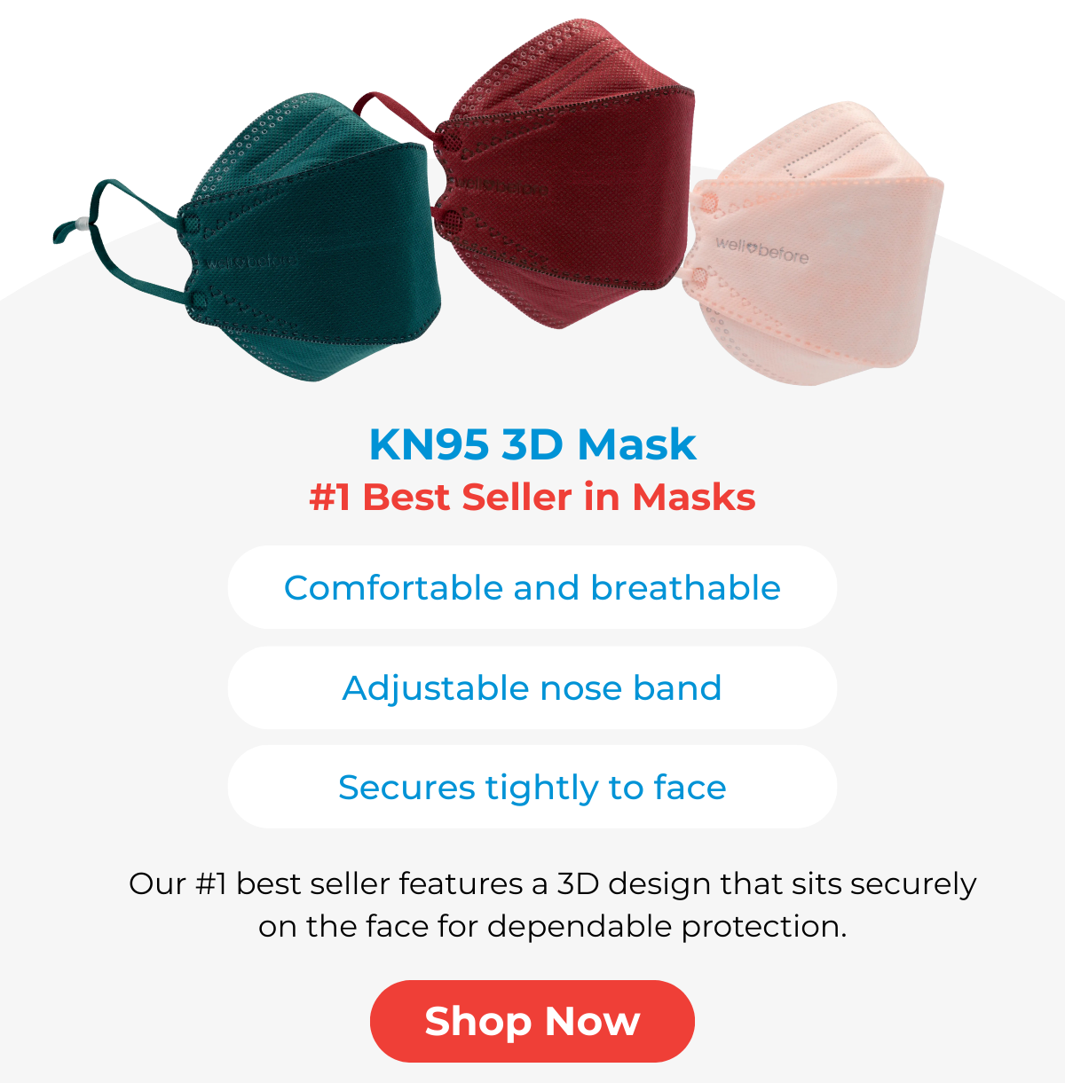 KN95 3D Face Mask | Comfort 3D Fit, Adjustable Ear Loops