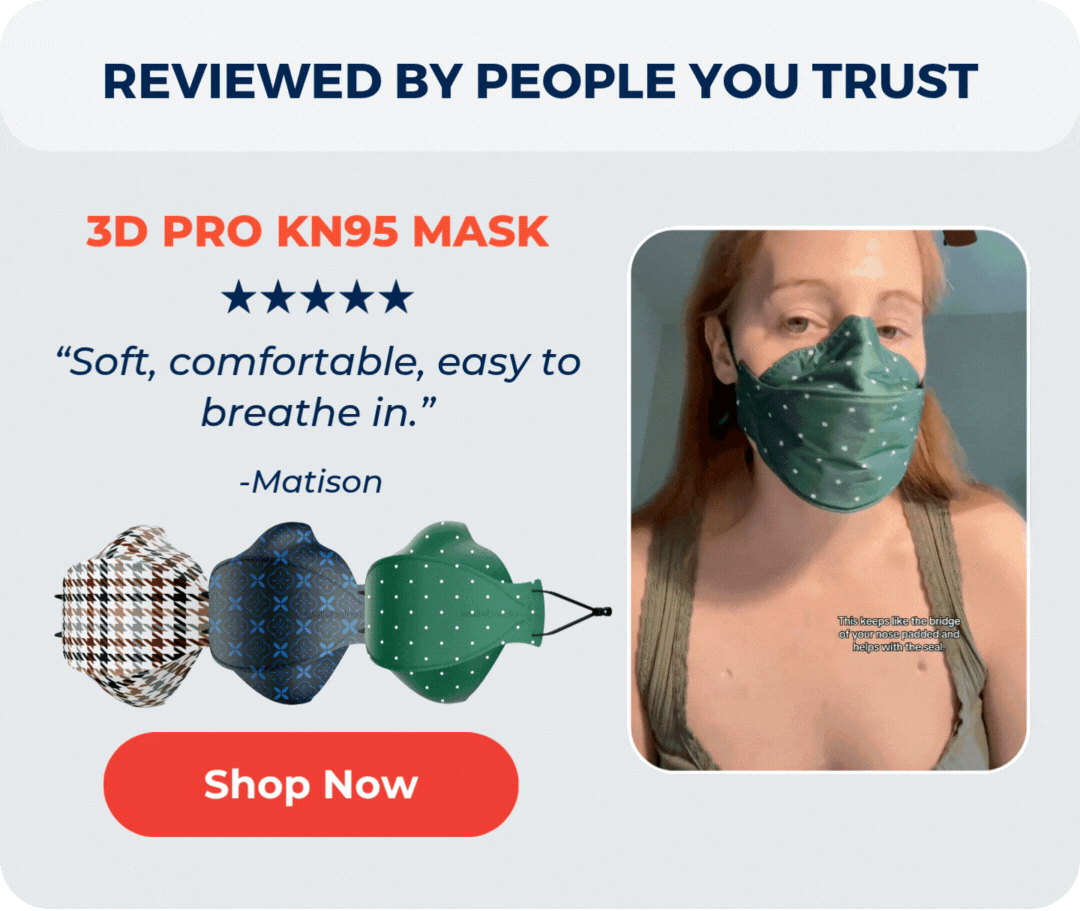 KN95 3D Pro Face Mask | Premium 3D Fit, Anti-fogging, Adjustable Ear Loops