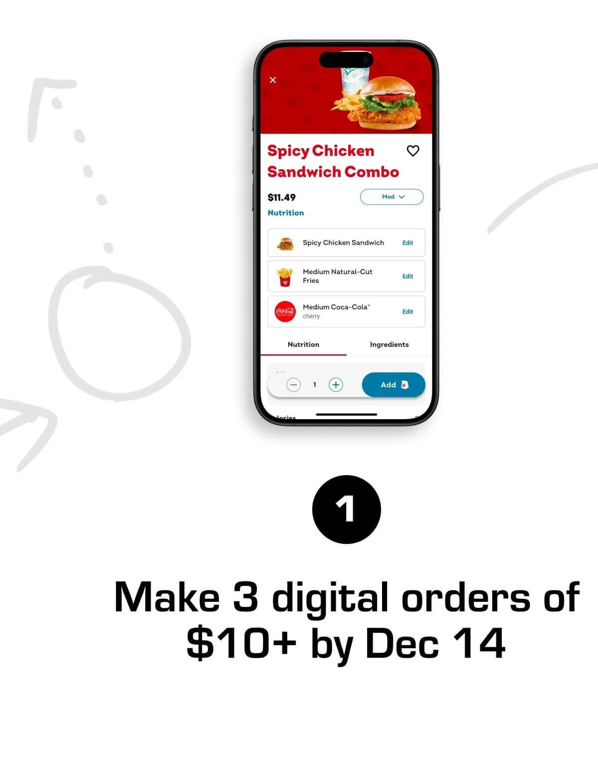 1. Make 3 digital orders of $10+ by Dec 14