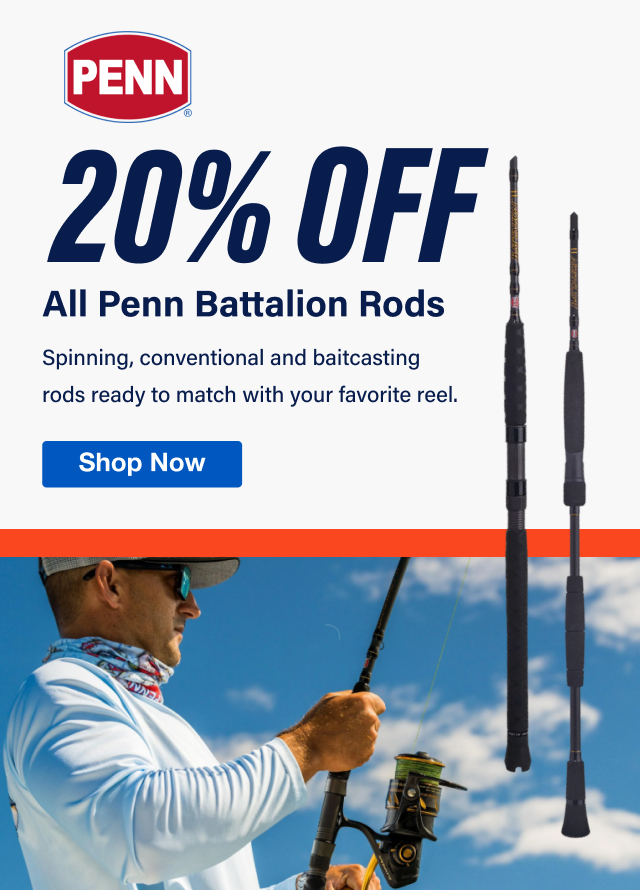 20% OFF All Penn Battalion Rods Spinning, conventional and baitcasting rods ready to match with your favorite reel. | Shop Now