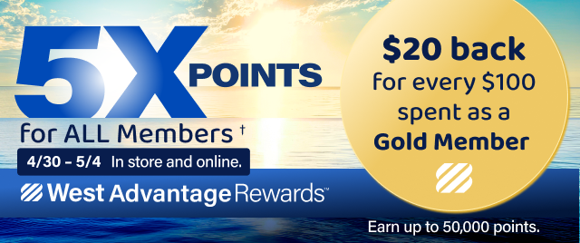 5X Points for ALL Members† 4/30 – 5/4 In Store and Online. $20 back for every $100 spent as a Gold Member&nbsp;- Earn up to 50,000 points.