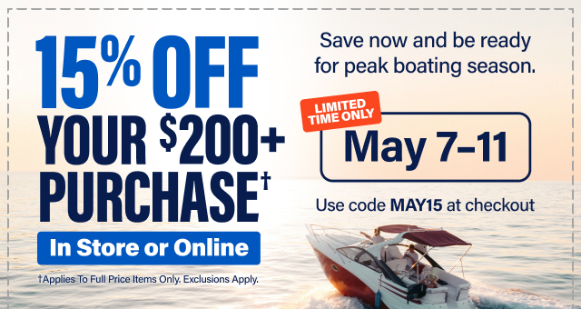 15% OFF Your $200+ Purchase† In Store or Online. May 7-11 - Use code MAY15 at checkout. Applies to full price items only. Exclusions apply.