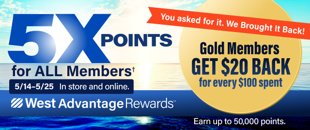 You asked for it. We Brought It Back! 5x For All Members† 5/14–5/25 In Store and Online. Gold Members&nbsp; GET $20 BACK for every $100 spent - Earn up to 50,000 points.