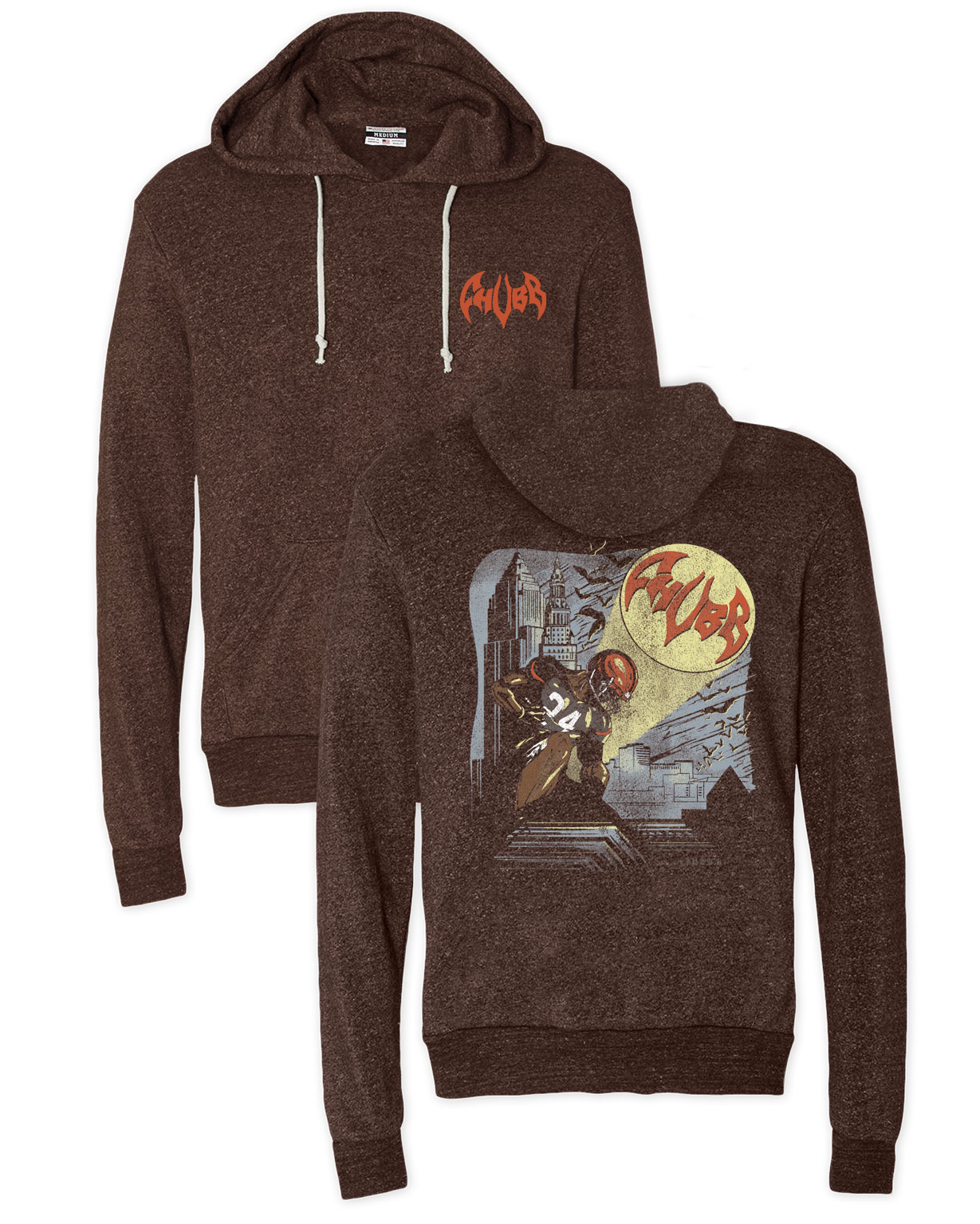 Image of Nick Chubb Superhero Front/Back Brown Hoodie