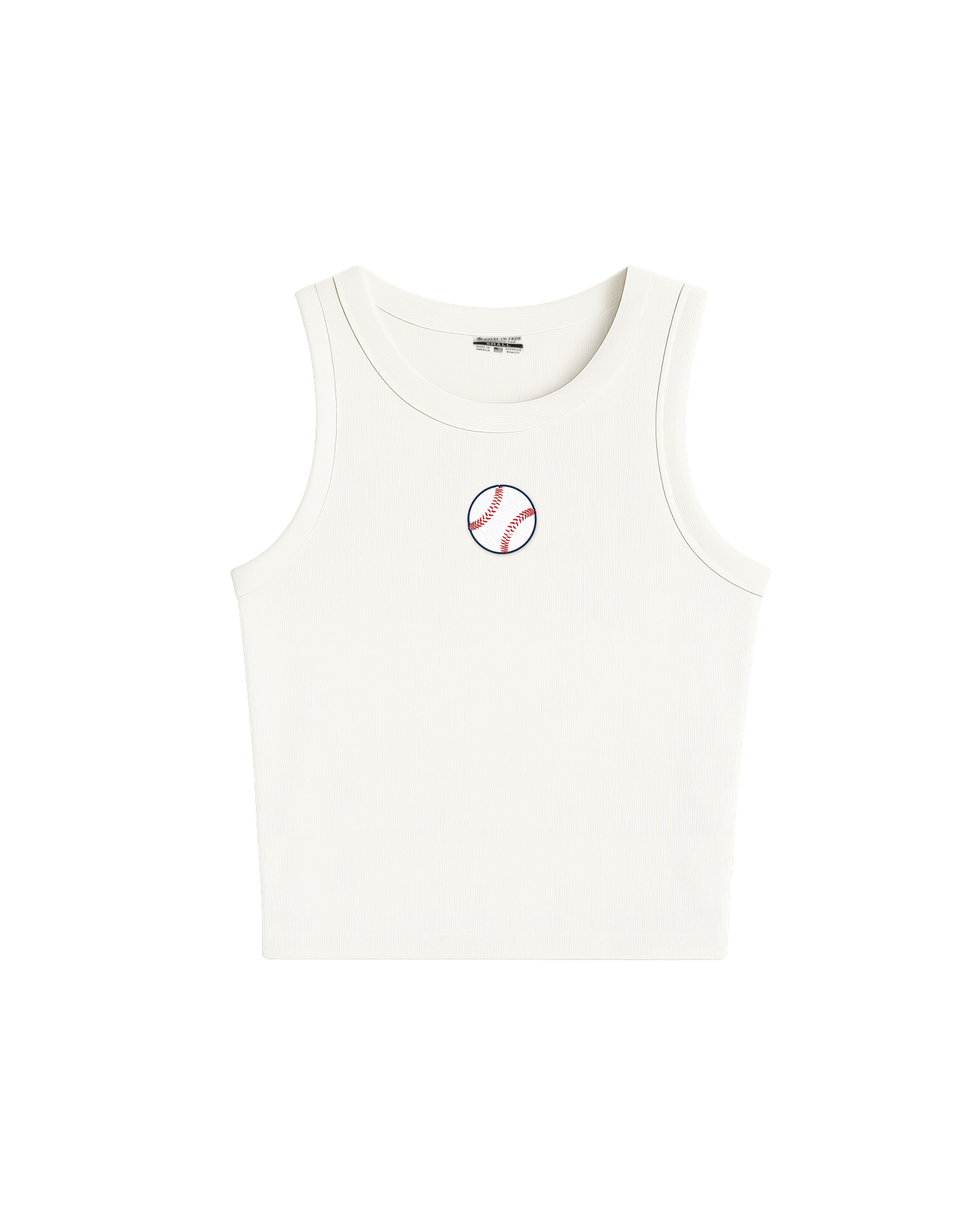 Image of Baseball Embroidered White Cotton High Neck Tank