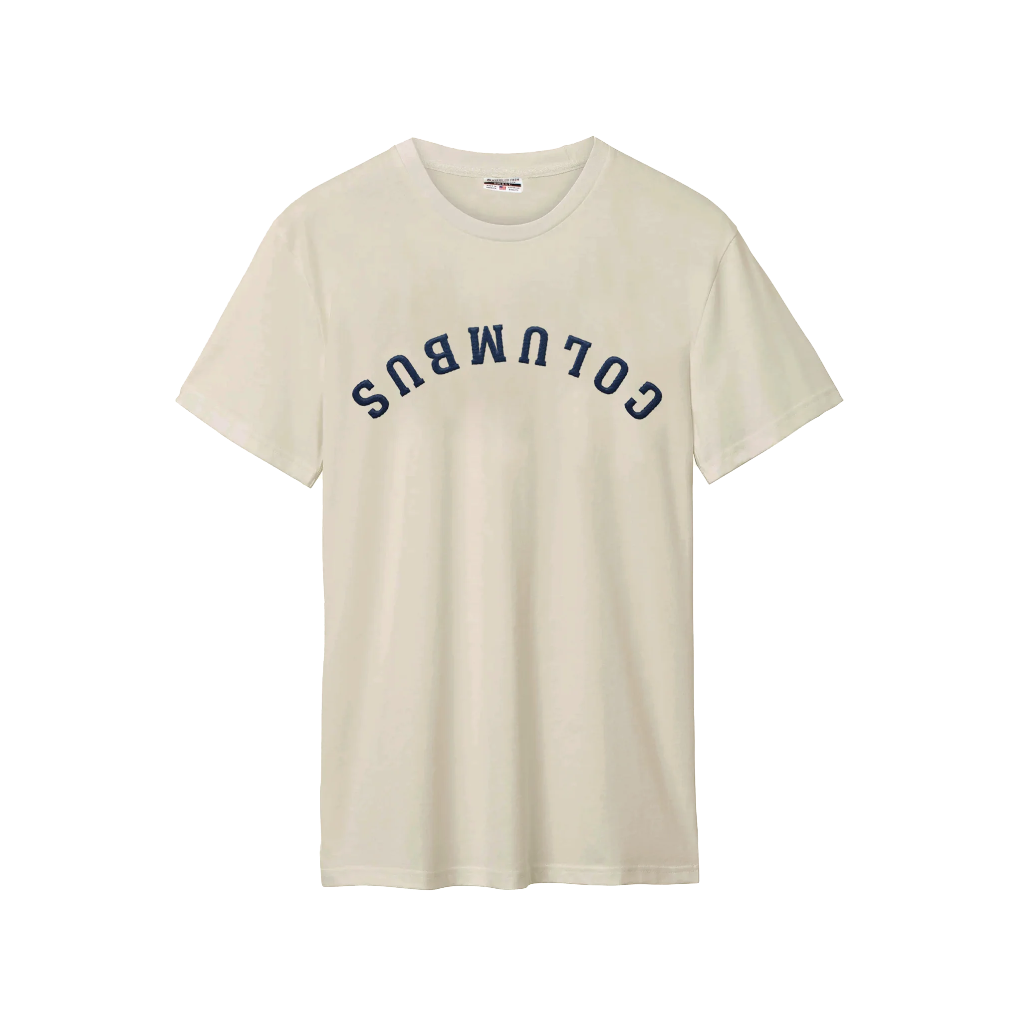 Image of Columbus Upside Down Embroidered Cotton Tee