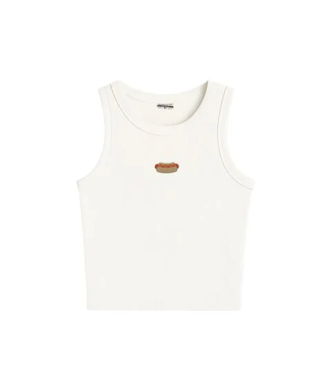 Image of Hot Dog Embroidered High Neck Tank