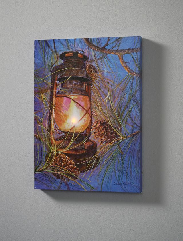 Image of Lantern Pinecone - 13" x 18" Lighted Wrapped Canvas
