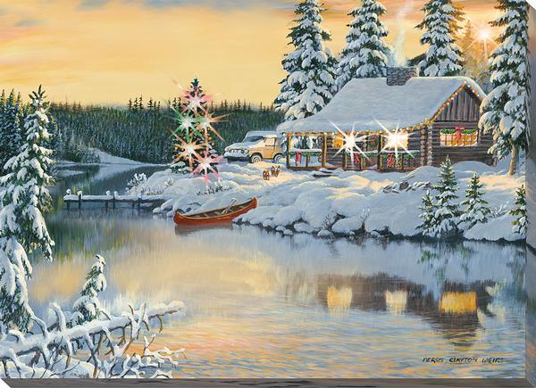 Image of Cabin on the River - 13" x 18" Lighted Wrapped Canvas