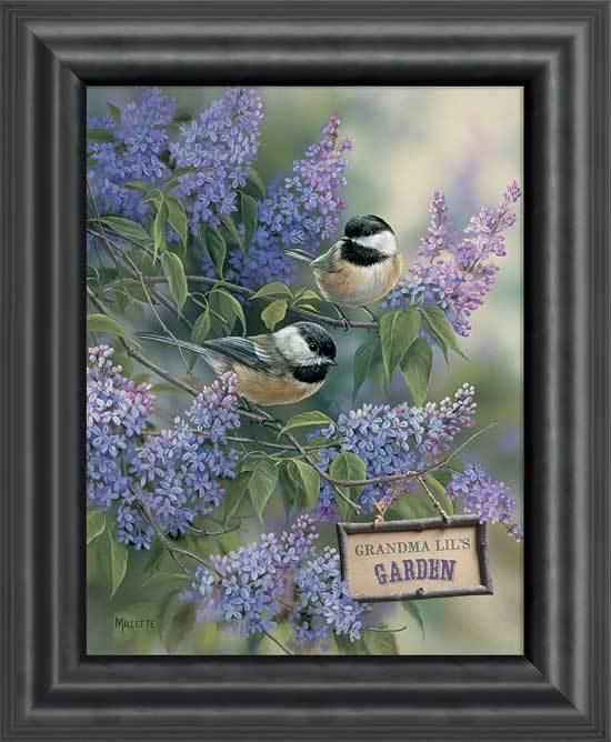 Image of Chickadees & Lilacs - Personalized Framed Canvas