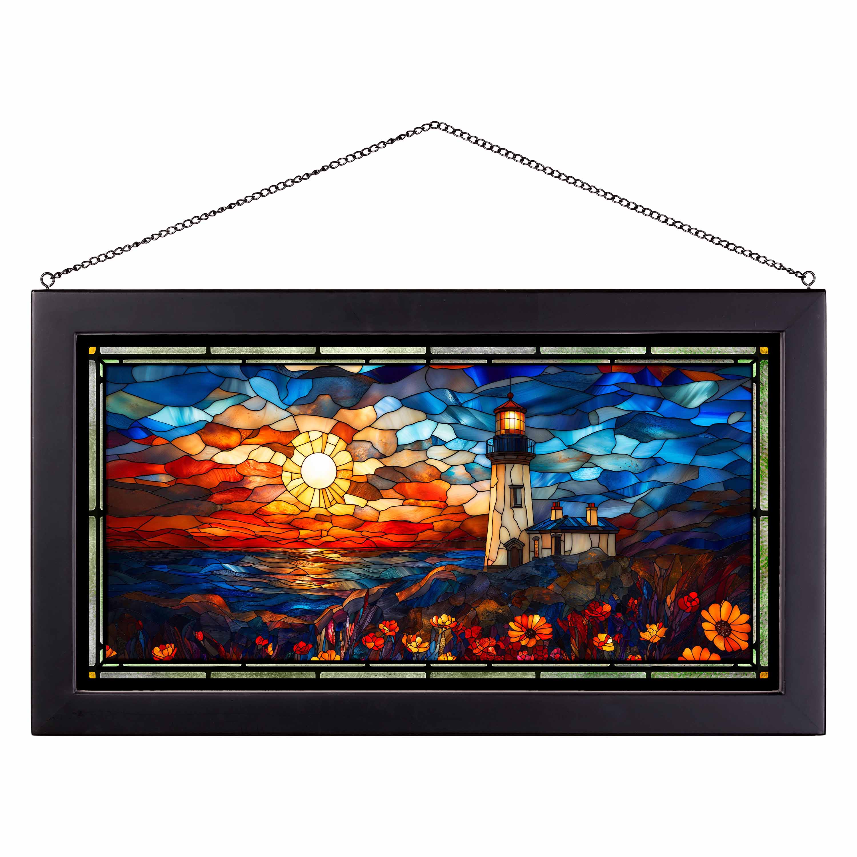 Image of Coastal Candlelight  - 13" x 23" Stained Glass Art