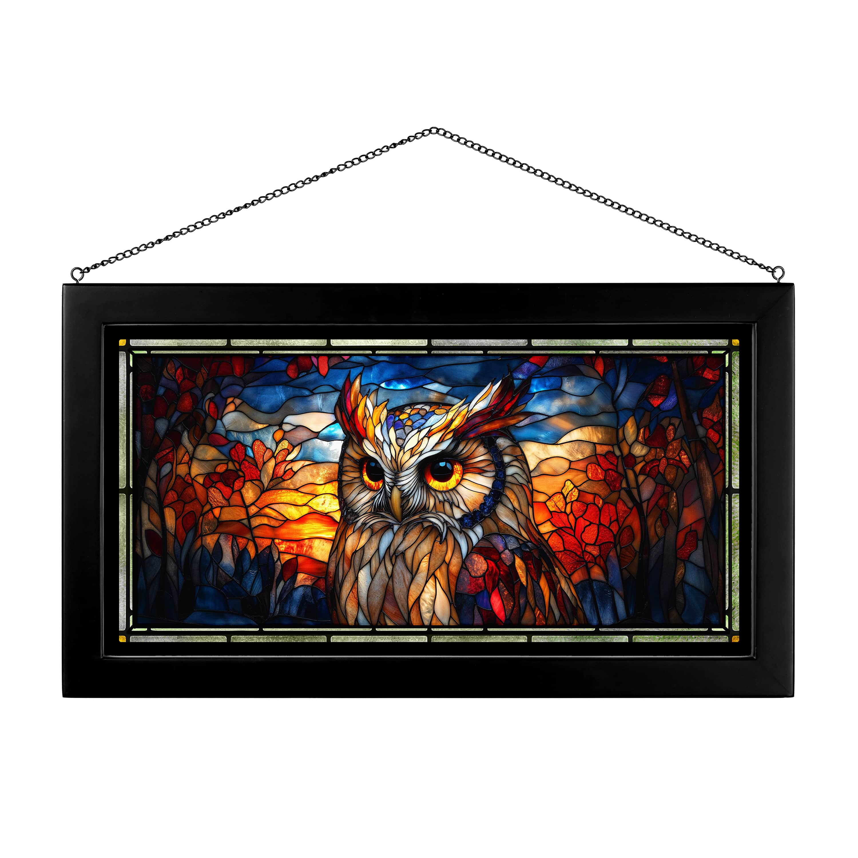 Image of Dusk's Wise Watcher  - 13" x 23" Stained Glass Art