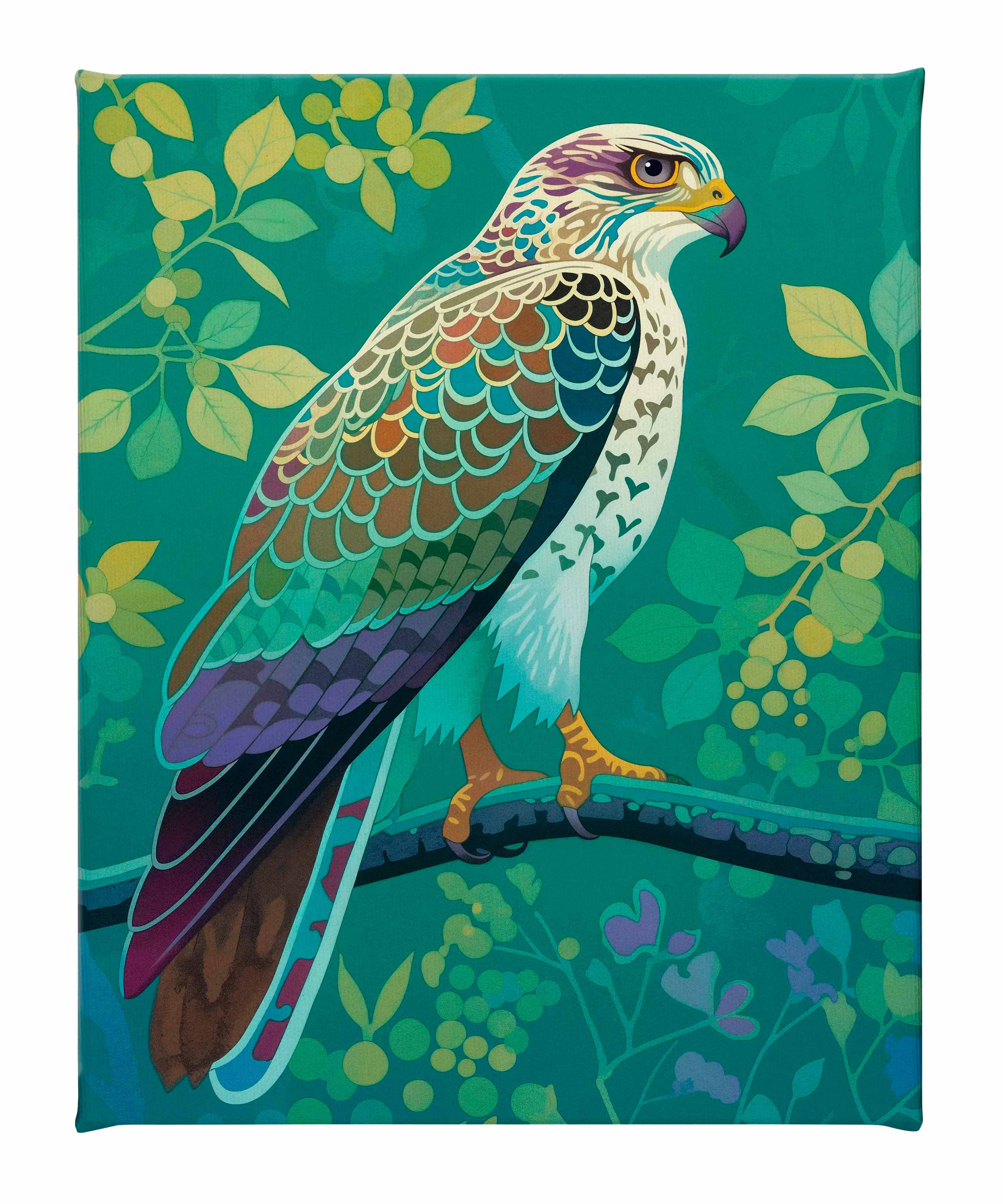 Image of Vibrant Vigil - Hawk in Lush Canopy - Gallery Wrapped Canvas