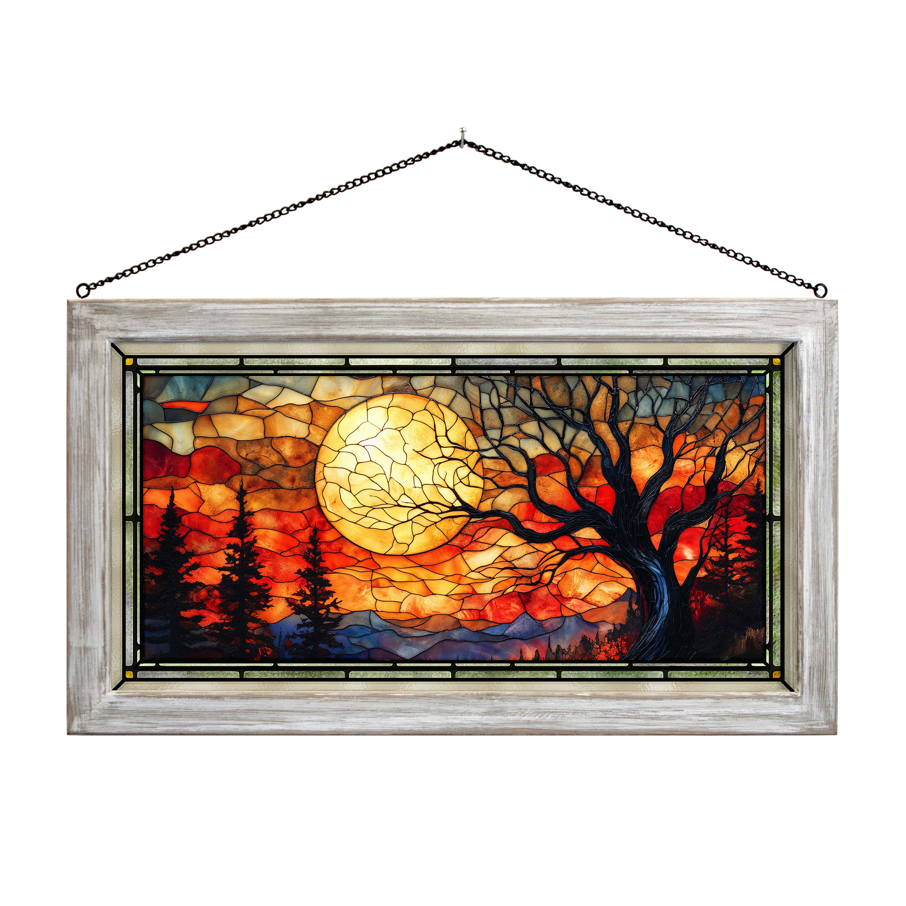 Image of Autumn's Eerie Embers  - 13" x 23" Stained Glass Art