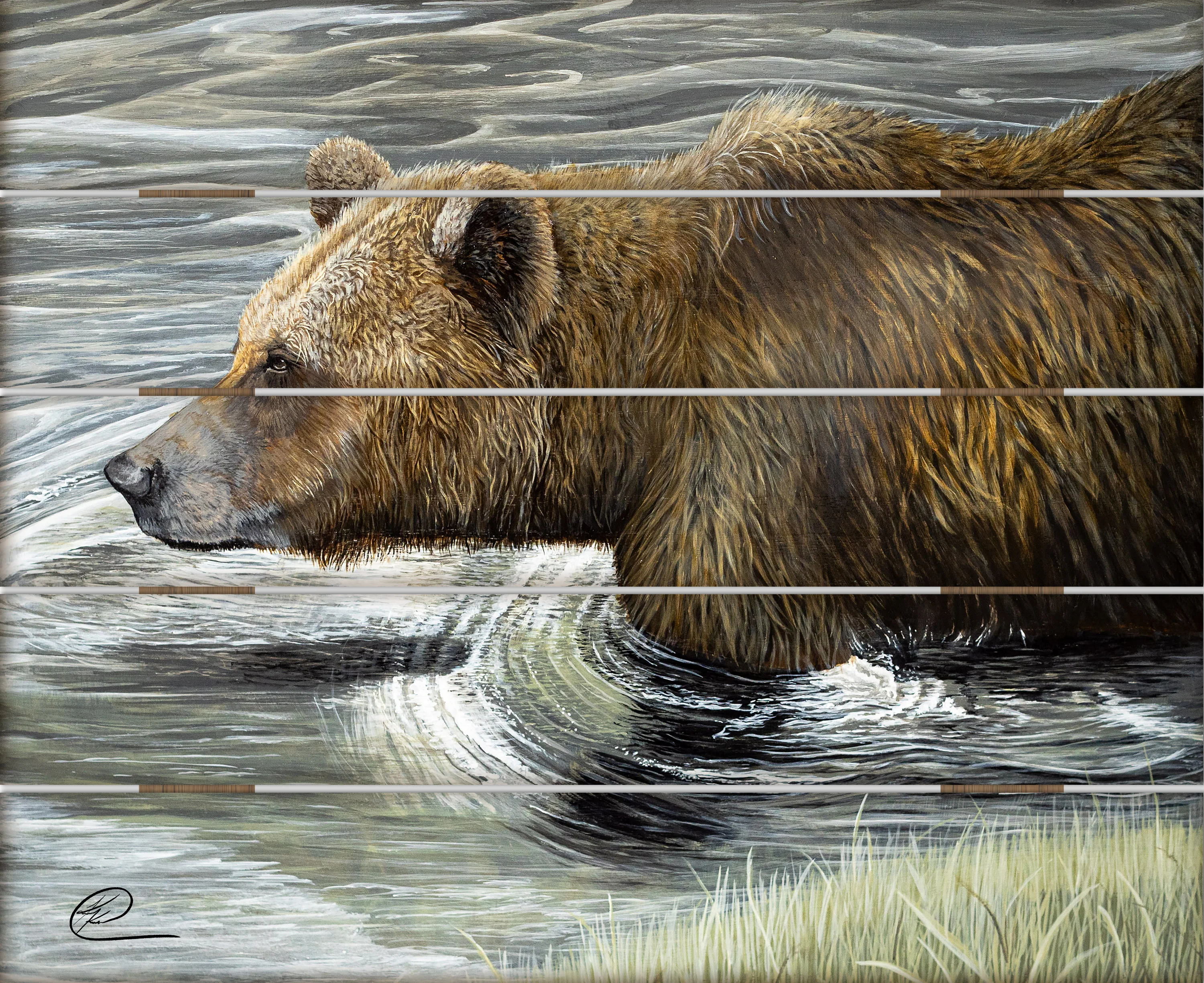 Image of Grizzly Fishin - 18" x 22" Pallet Wall Art
