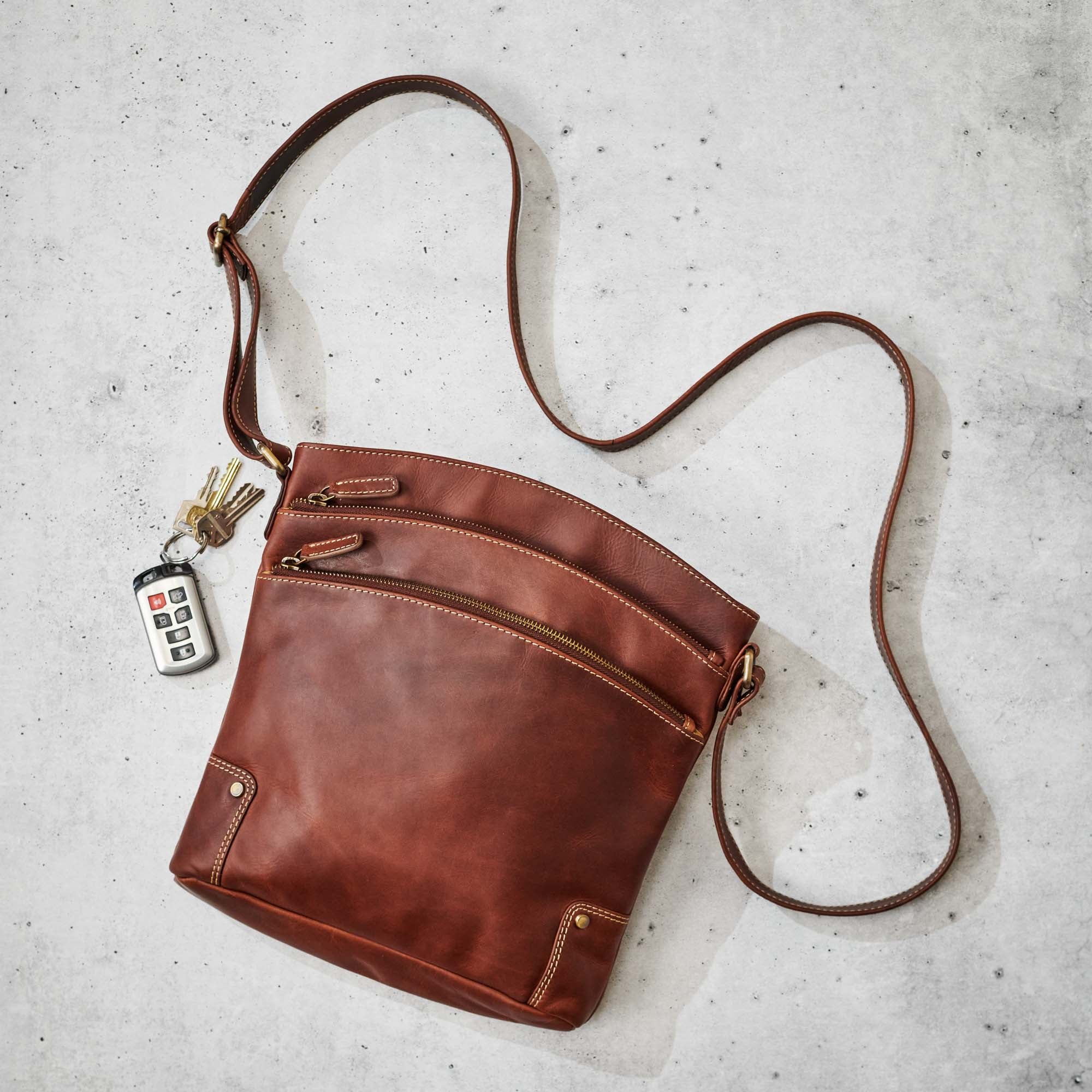 Image of Brown Leather Arc Top Crossbody