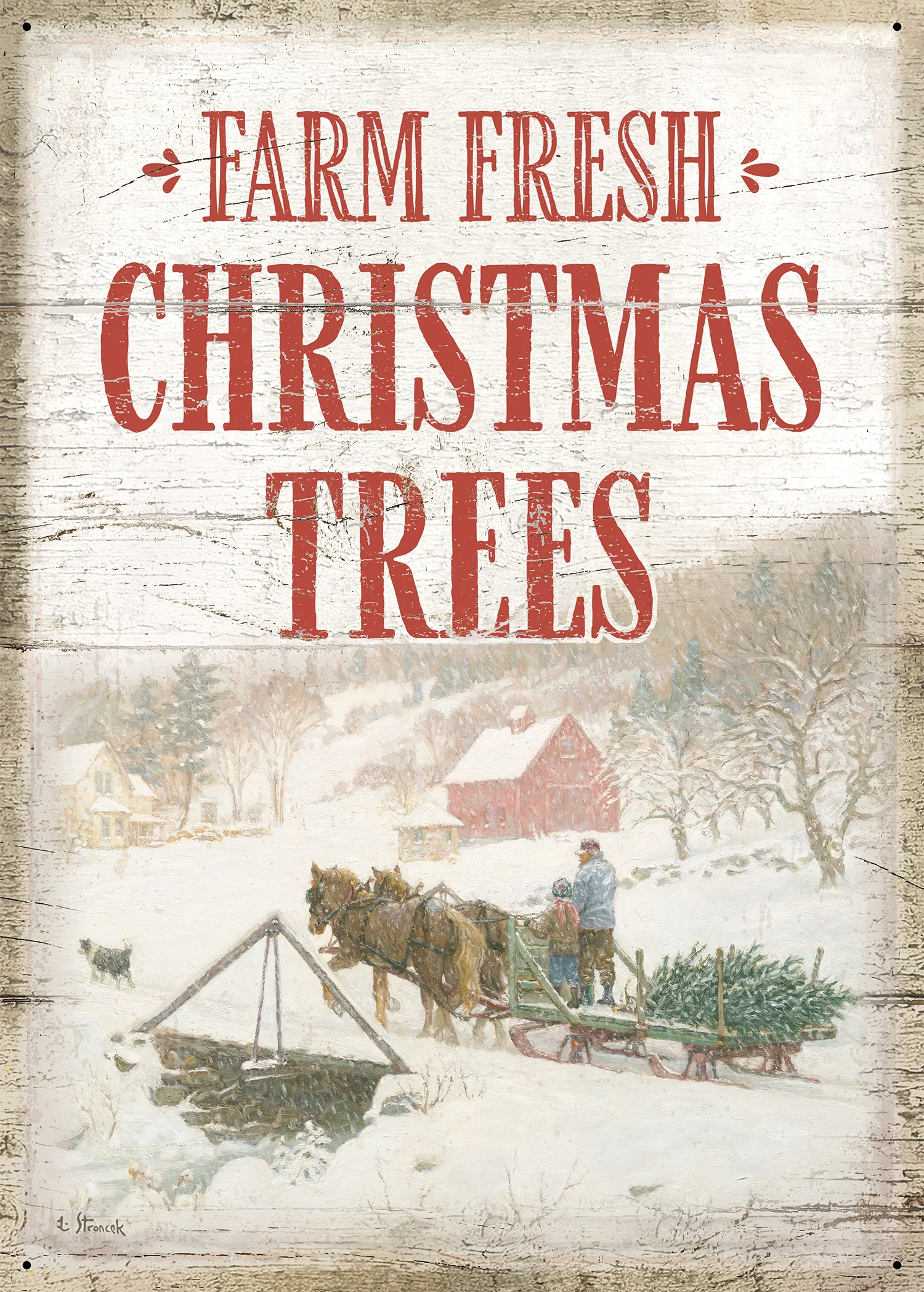 Image of Bringing in the Tree - 12" x 16.75" Tin Sign