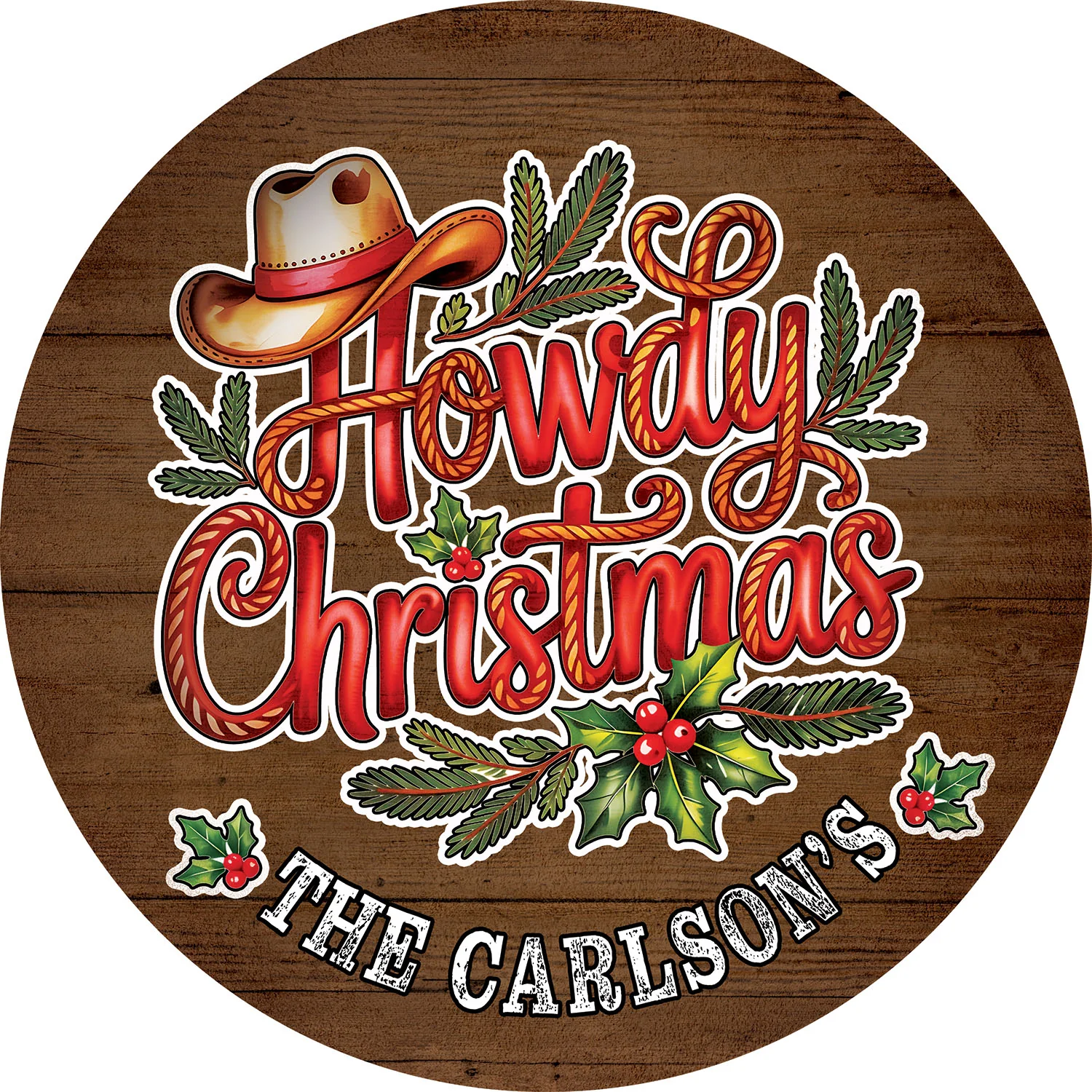 Image of Howdy Christmas - 12.5" Personalized Round Wood Sign