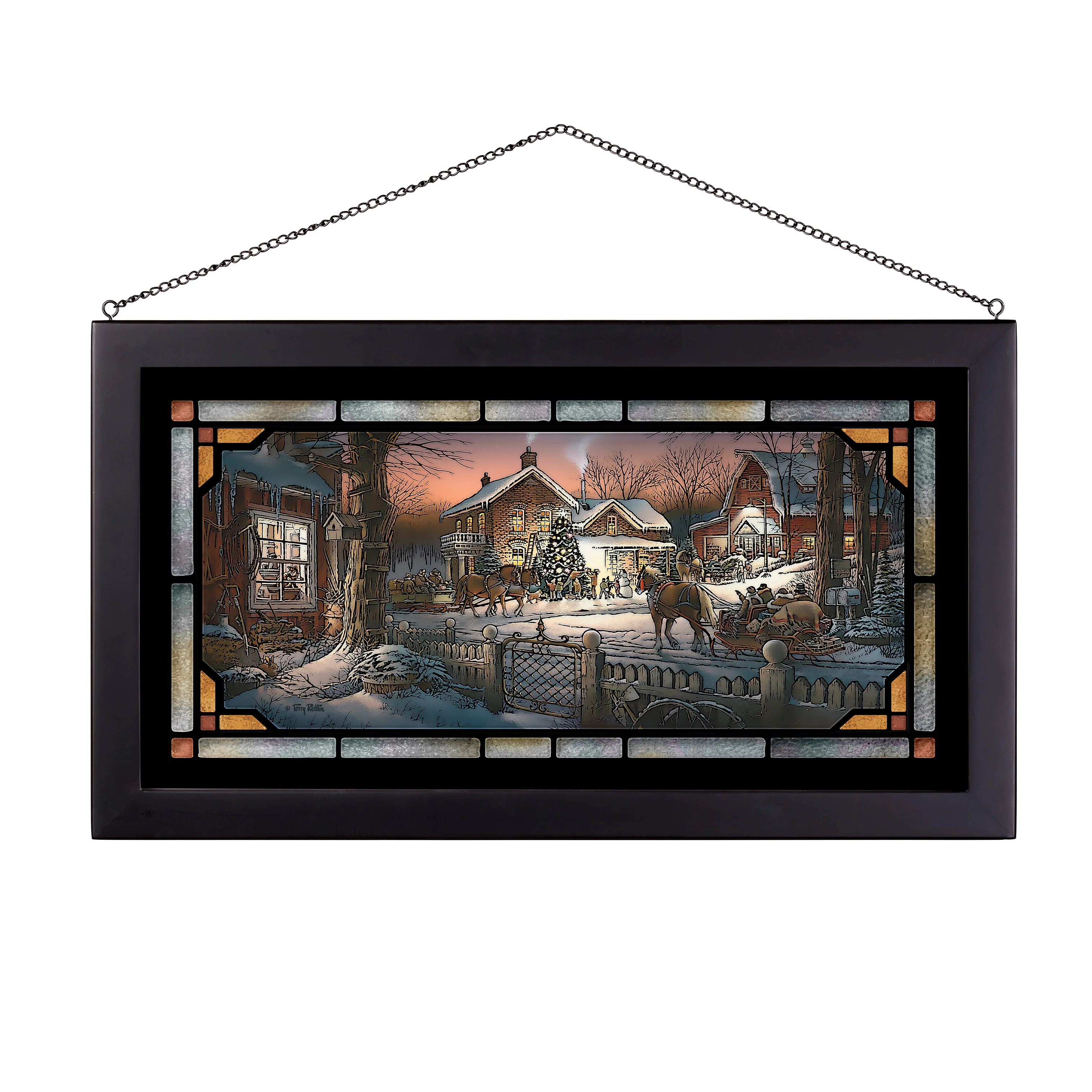 Image of Trimming the Tree - 13" x 23" Stained Glass Art
