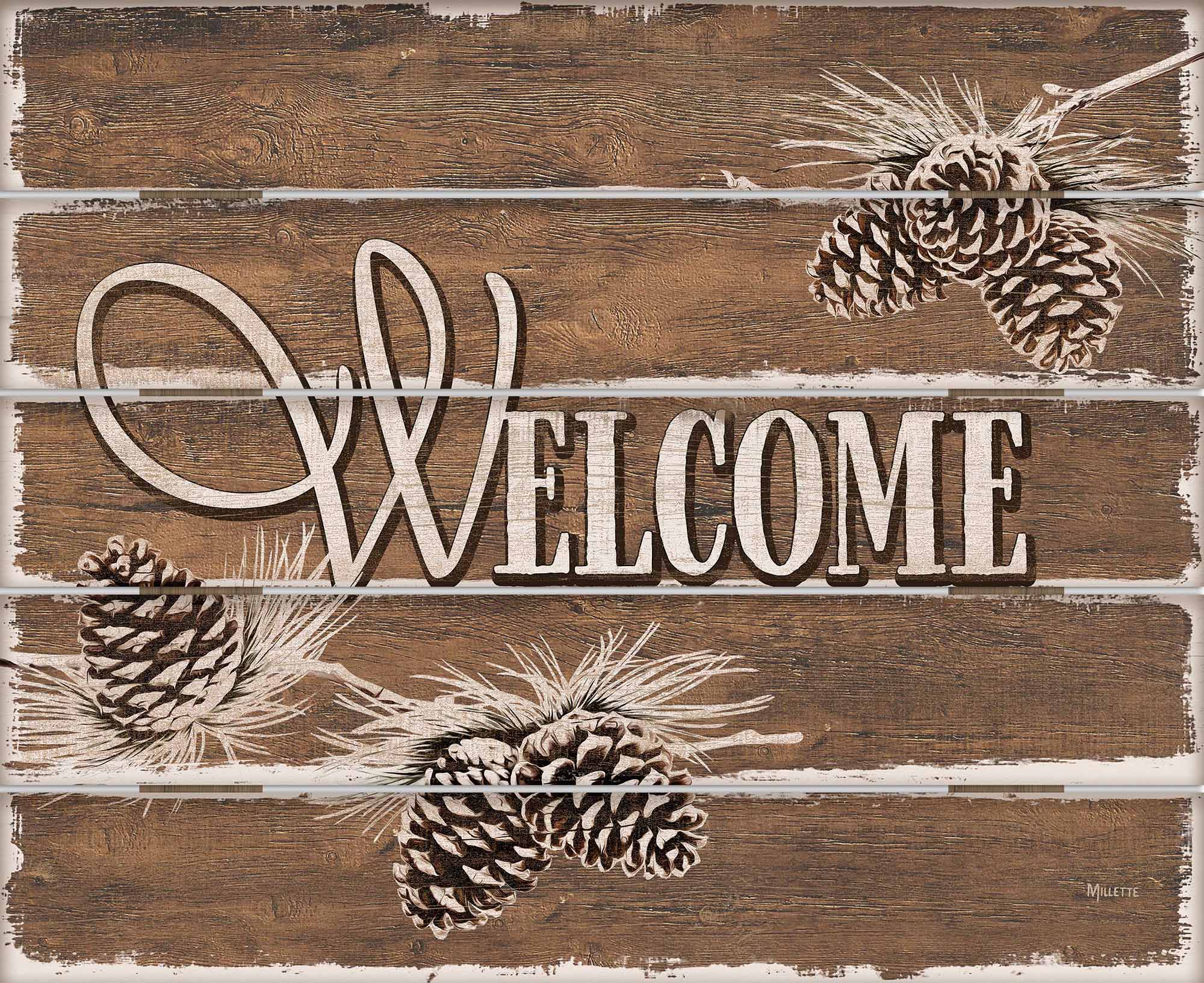 Image of Welcome Pinecones - 18" x 22" Pallet Wall Art