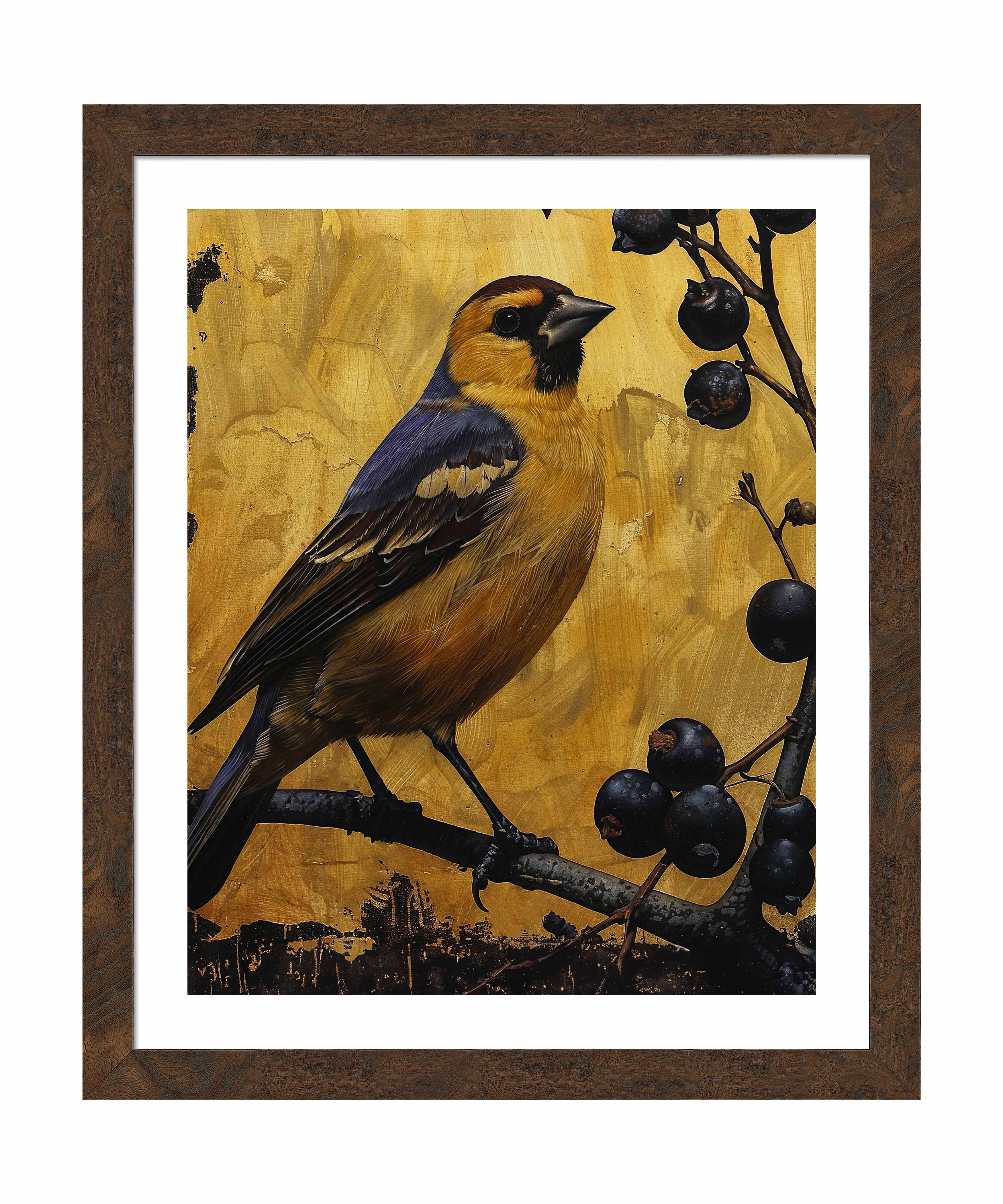 Image of Gilded Harmony - Finch Among Berries - Art Prints