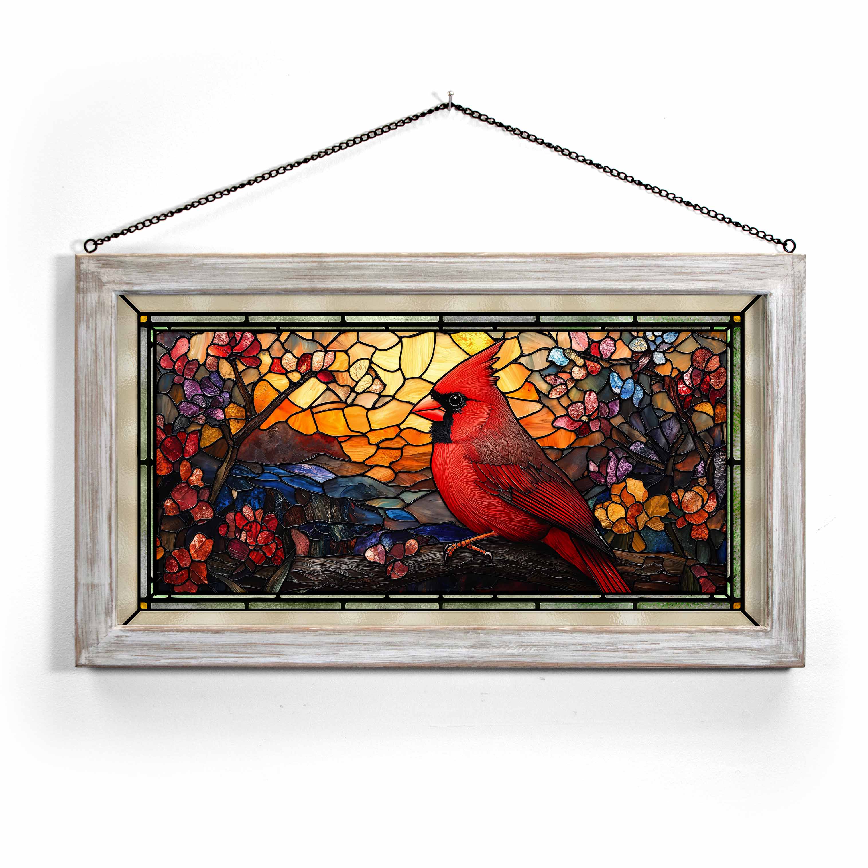 Image of Crimson Crest  - 13" x 23" Stained Glass Art