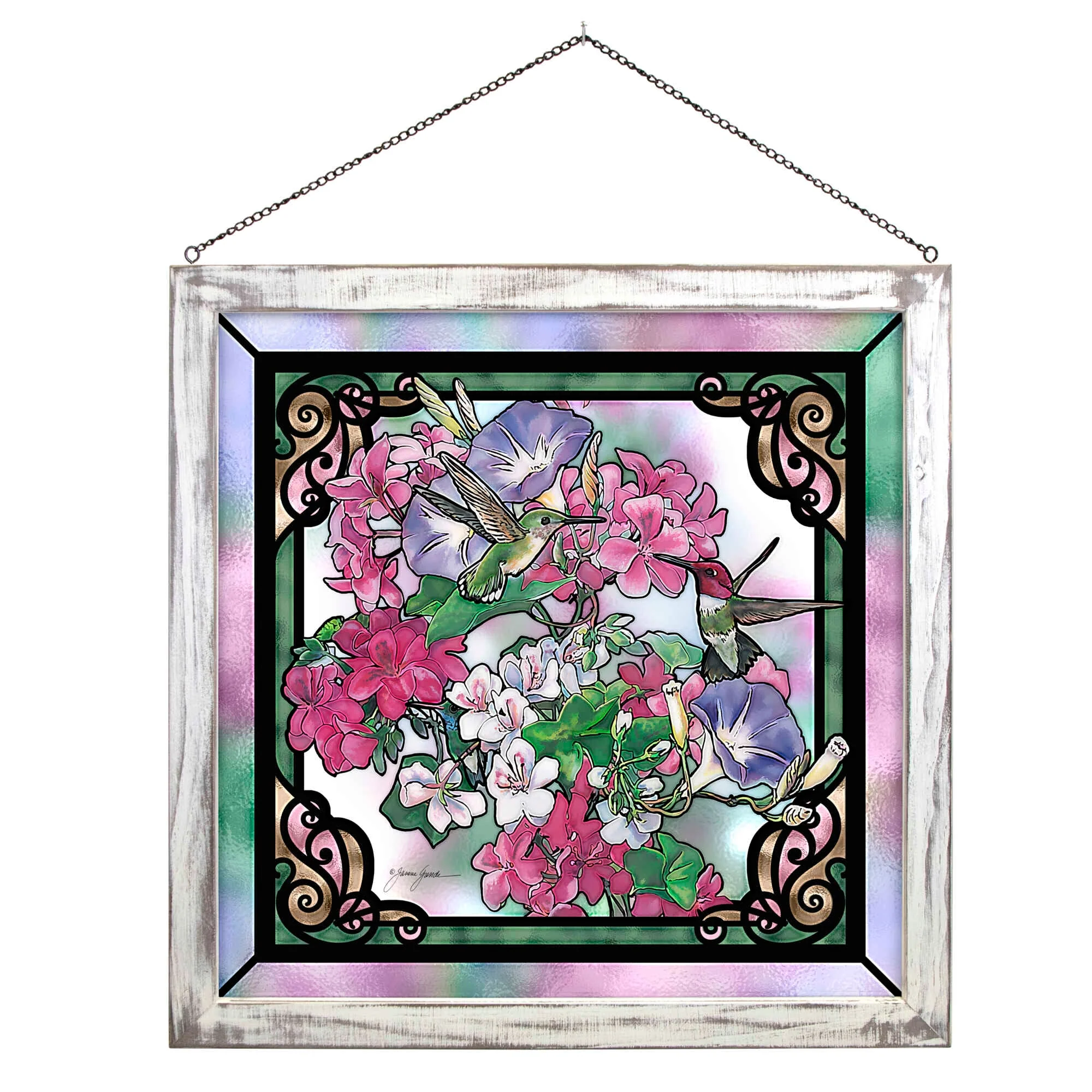 Image of Whispering Wing - Hummingbird - 20" x 20" Stained Glass Art