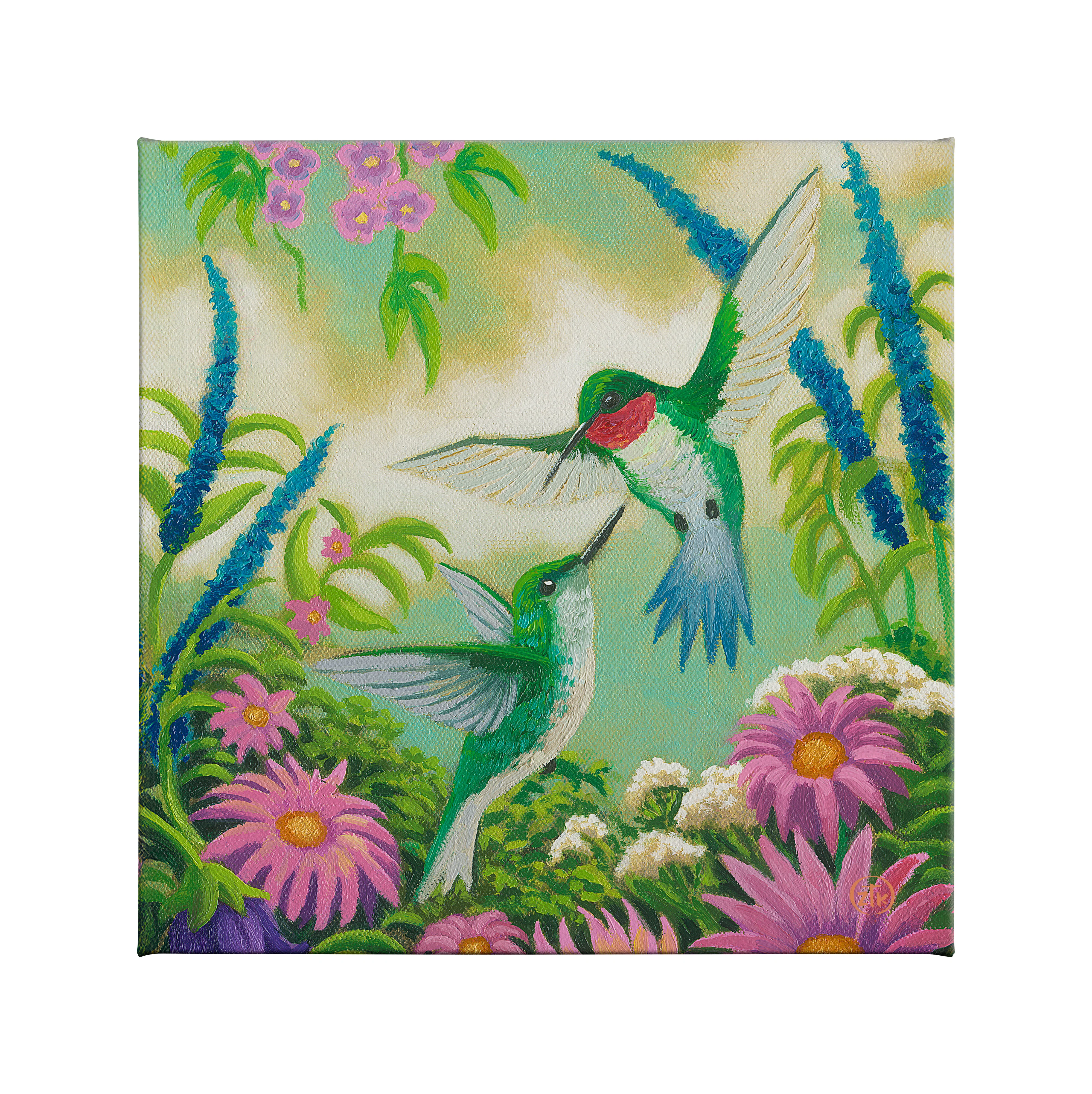 Image of Hummingbirds In Summer - 14" x 14" Gallery Wrapped Canvas