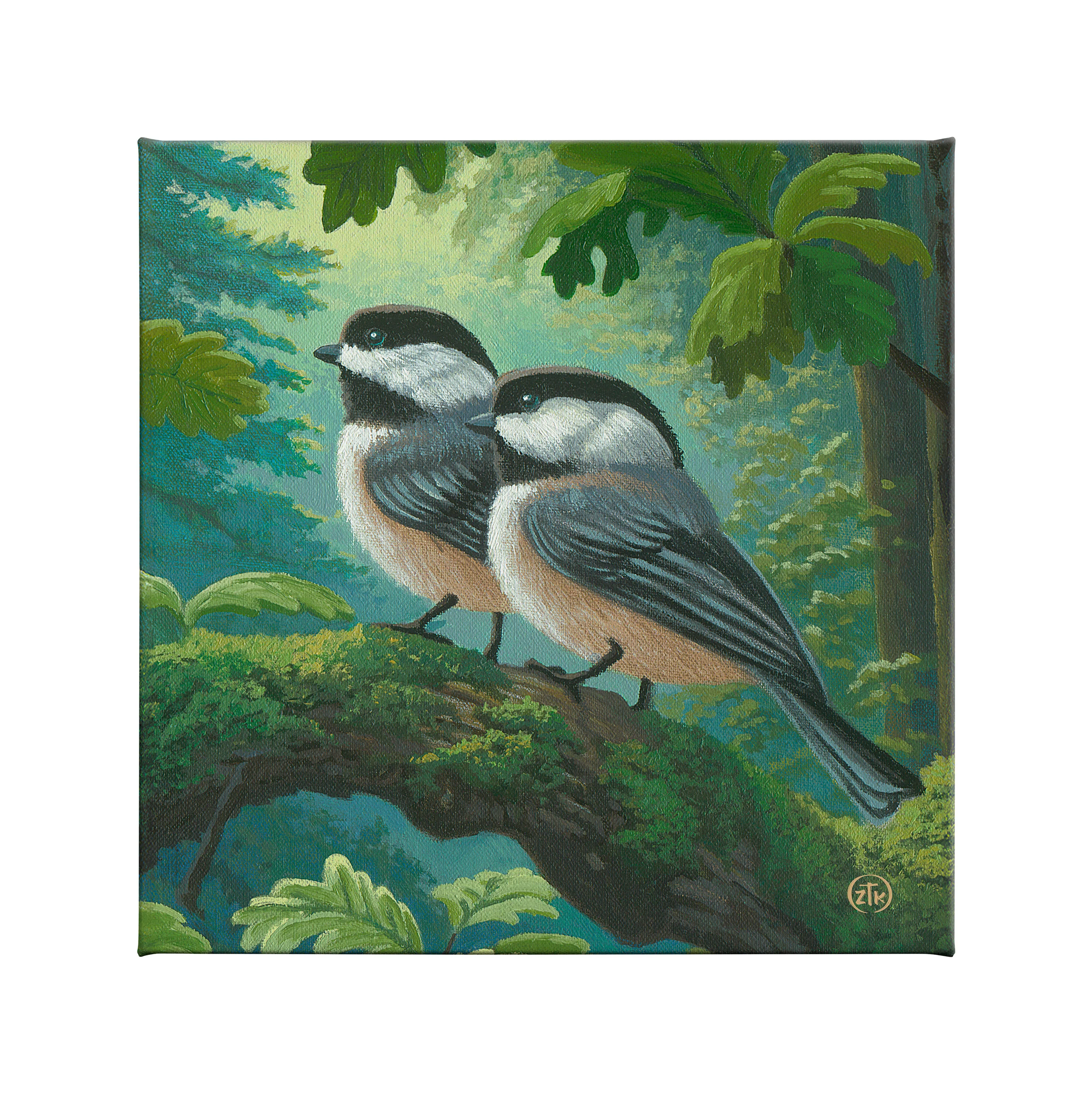 Image of Chickadees in Spring - 14" x 14" Gallery Wrapped Canvas