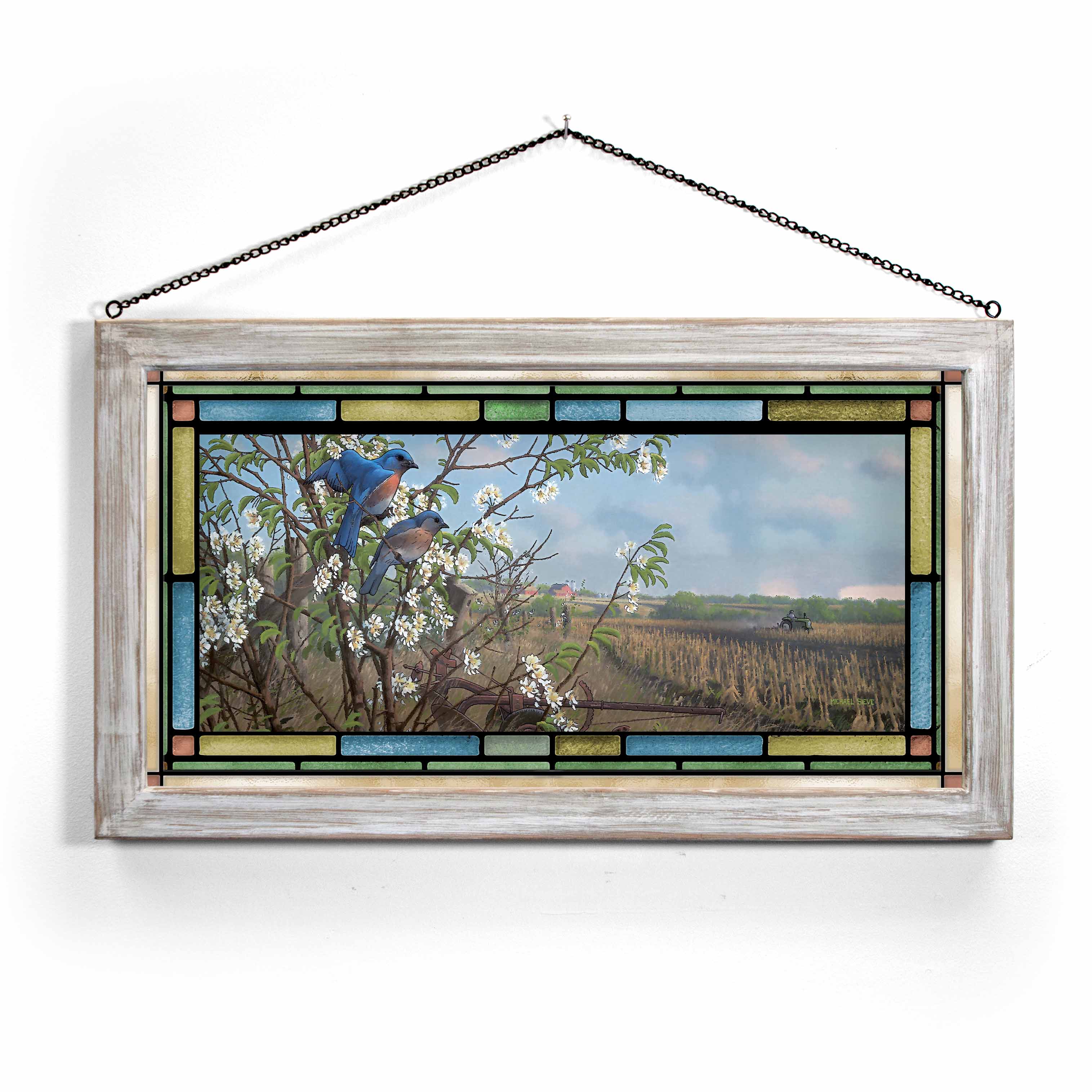 Image of Springtime Blues - Bluebirds - Stained Glass Art