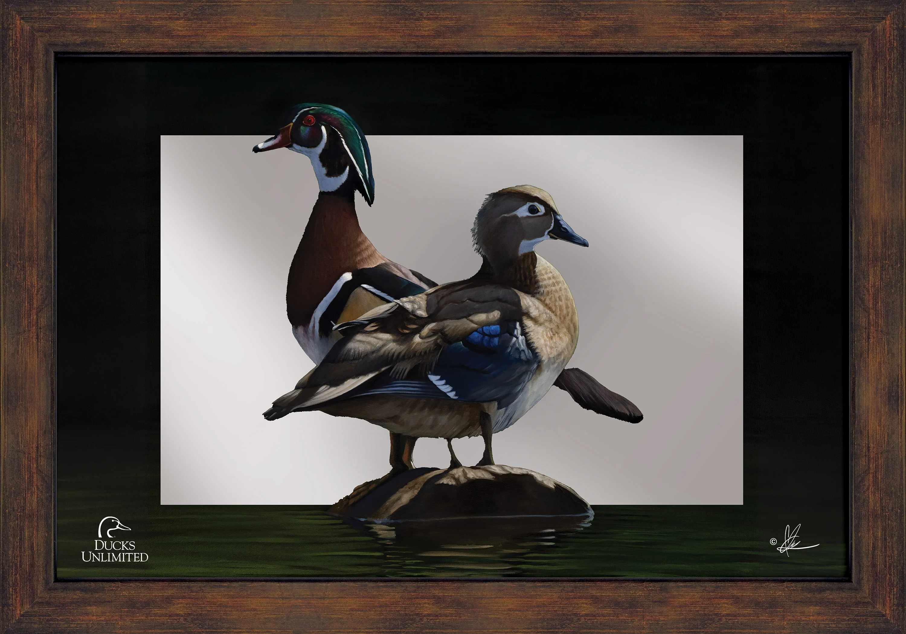 Image of Low Water Rising 16" x 24" Mirror Framed Barnwood - Official Ducks Unlimited Art