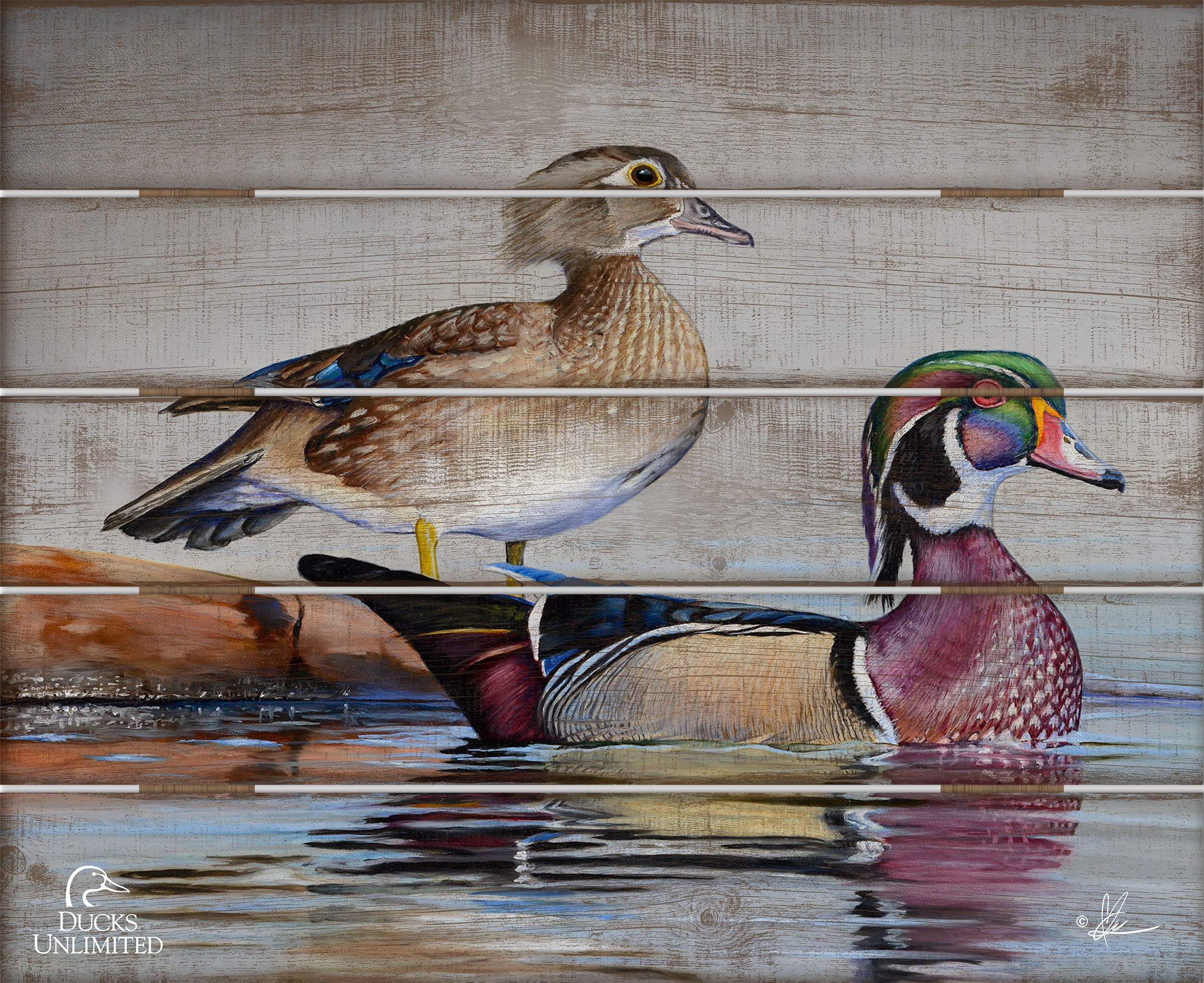 Image of Foggy Day Woodies 18" x 22" Pallet Wall Art - Official Ducks Unlimited Art