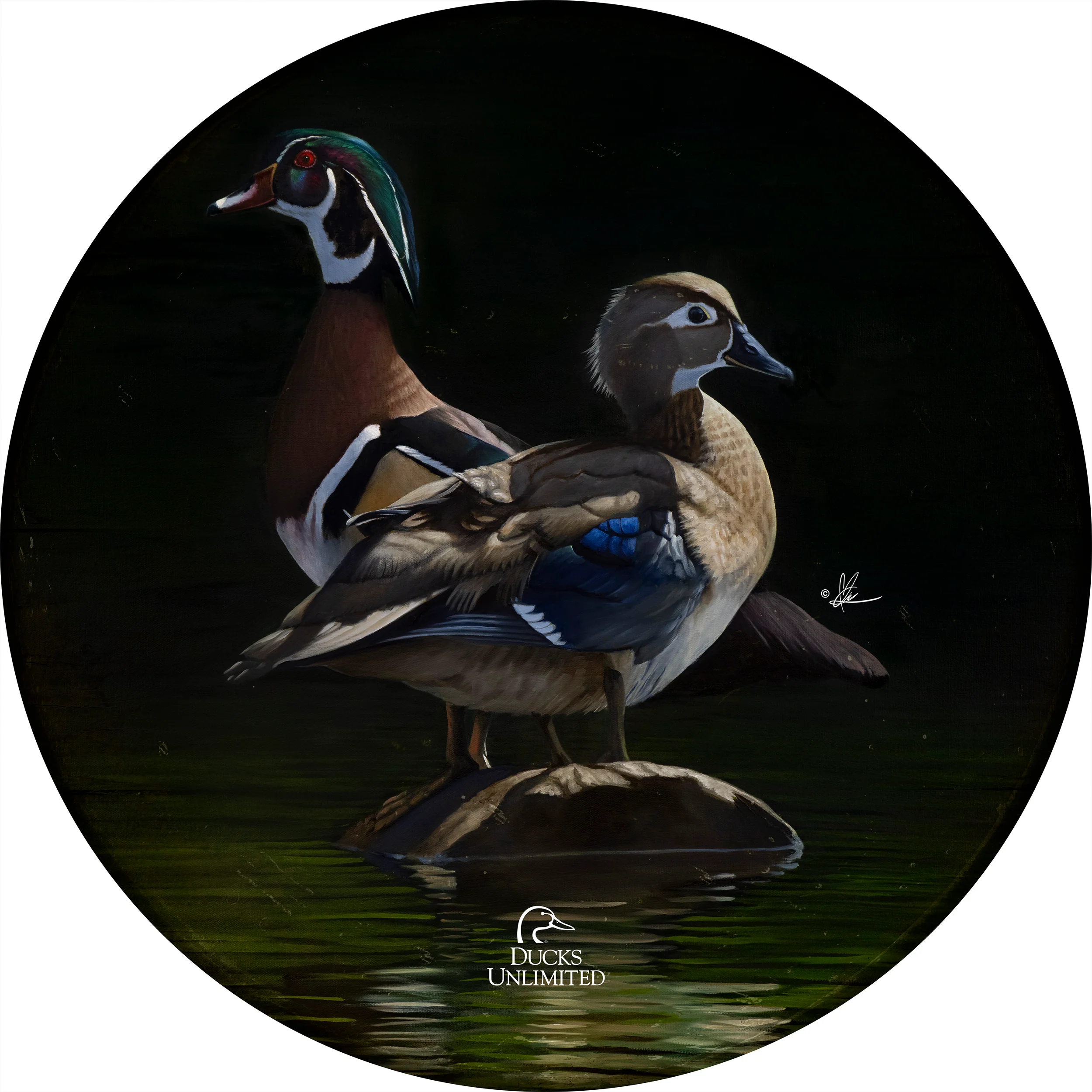 Image of Low Water Rising 21" Round Wood Sign - Official Ducks Unlimited Art