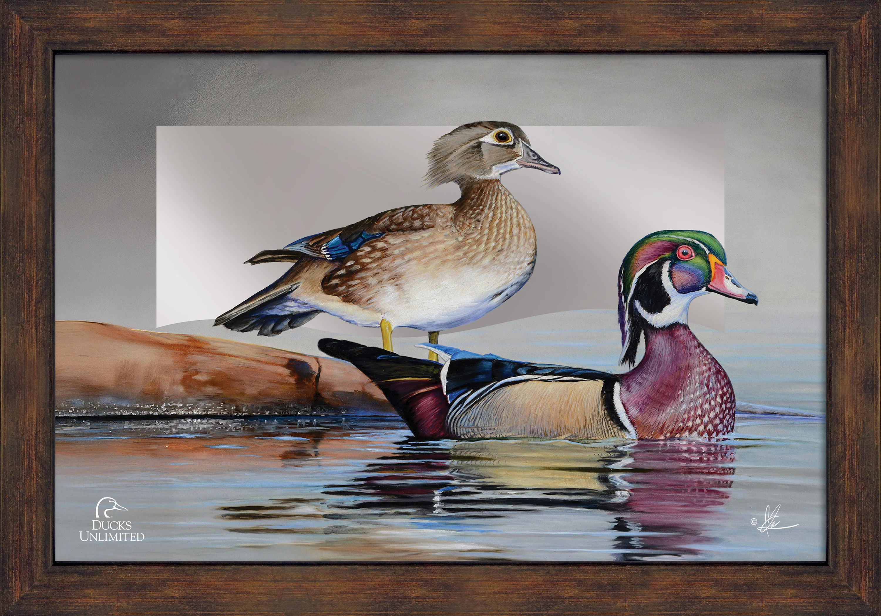 Image of Foggy Day Woodies 16" x 24" Mirror Framed Barnwood - Official Ducks Unlimited Art