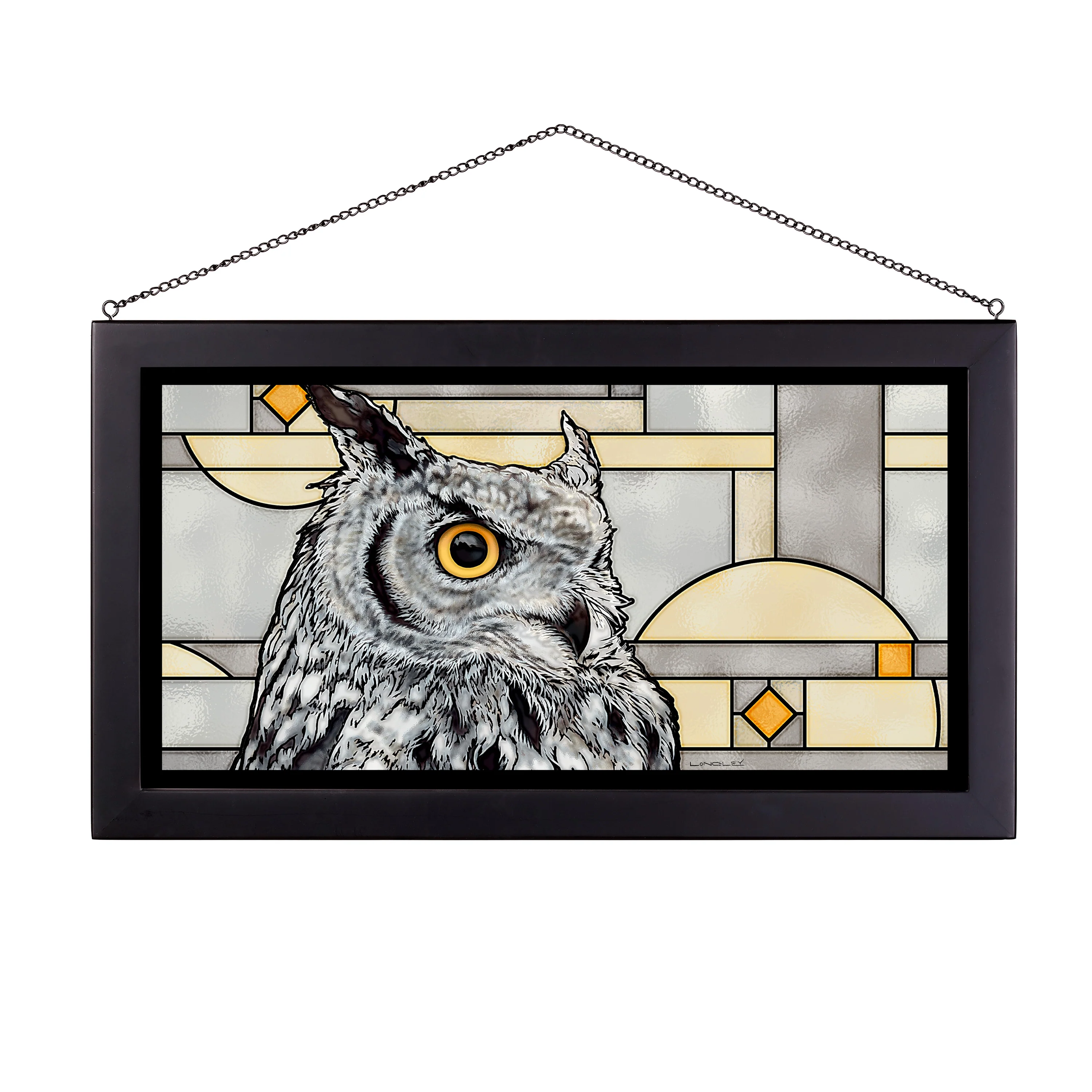 Image of Great Horned Owl - White - 13" x 23" Stained Glass Art