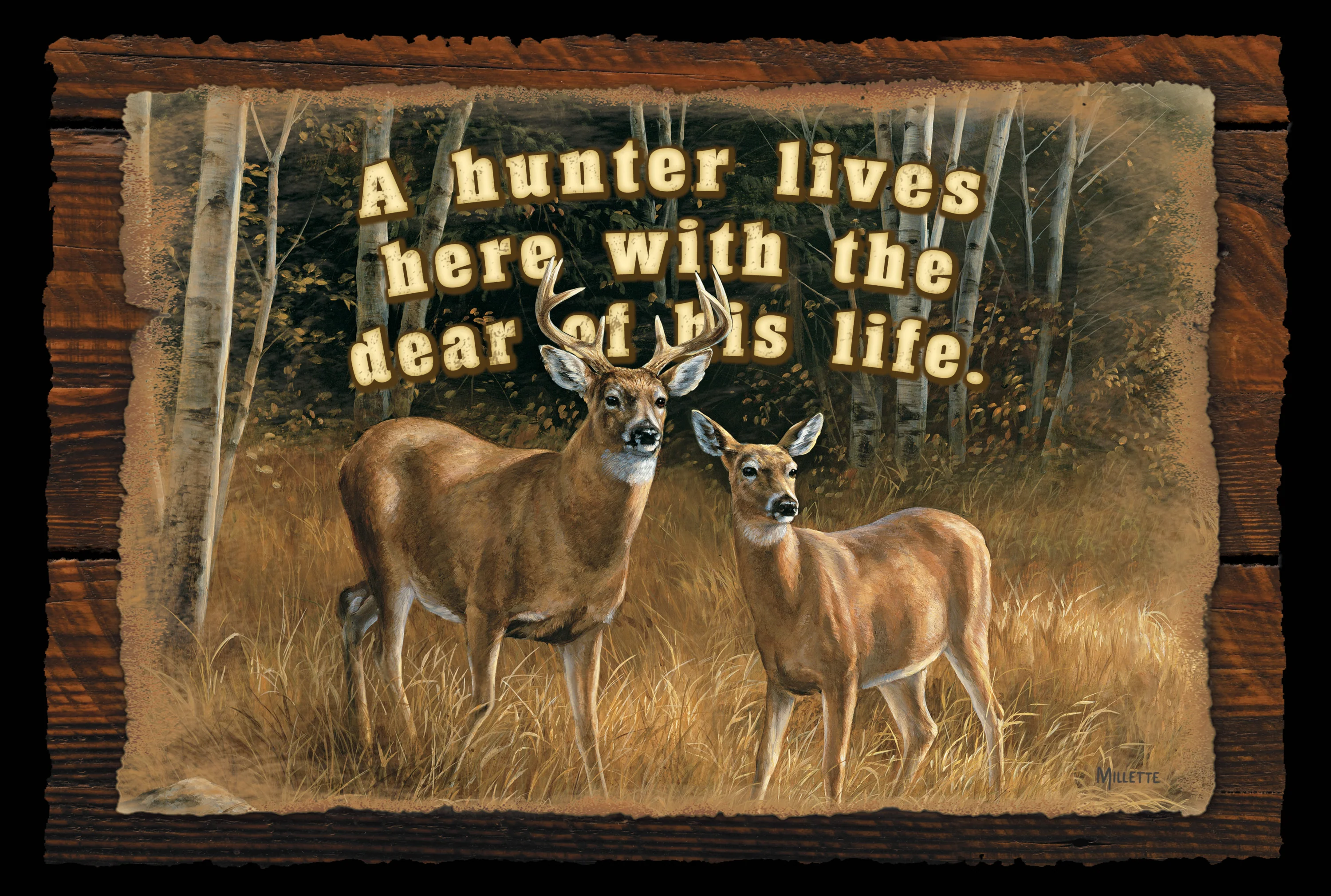 Image of A Hunter Lives Here - Whitetail Deer - 8" x 12" Wood Sign