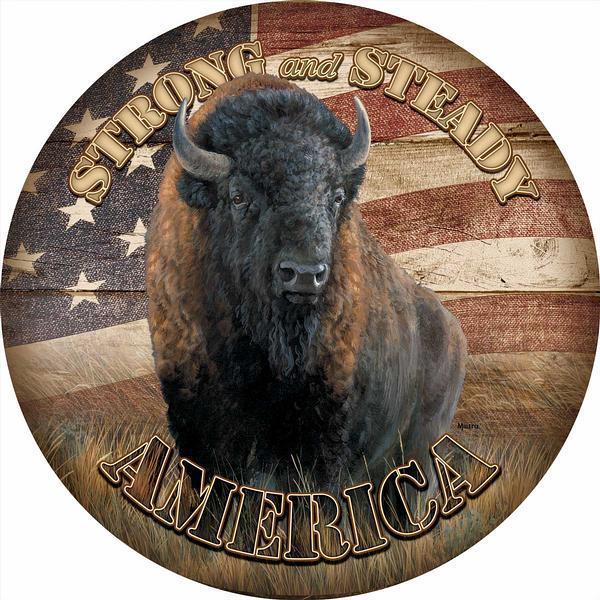 Image of America, Strong and Steady—Bison - 21" Round Wood Sign