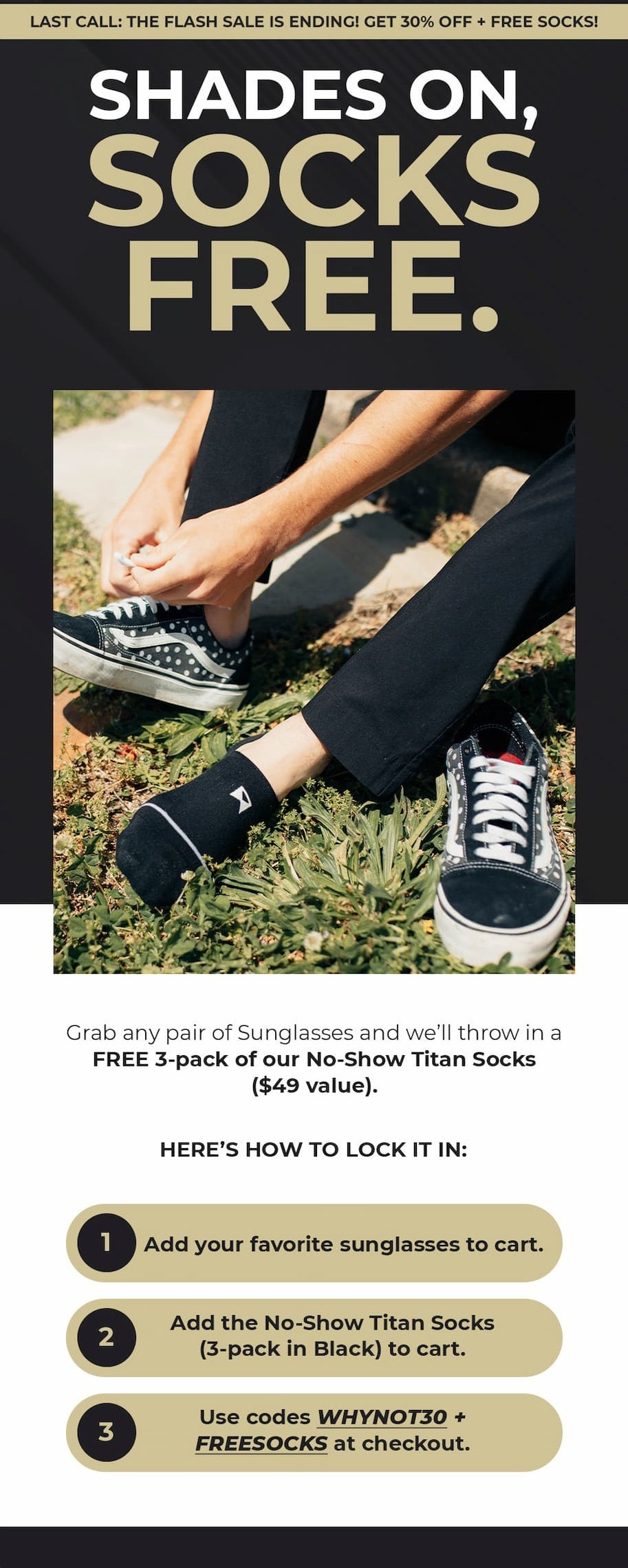 shades on, socks free.