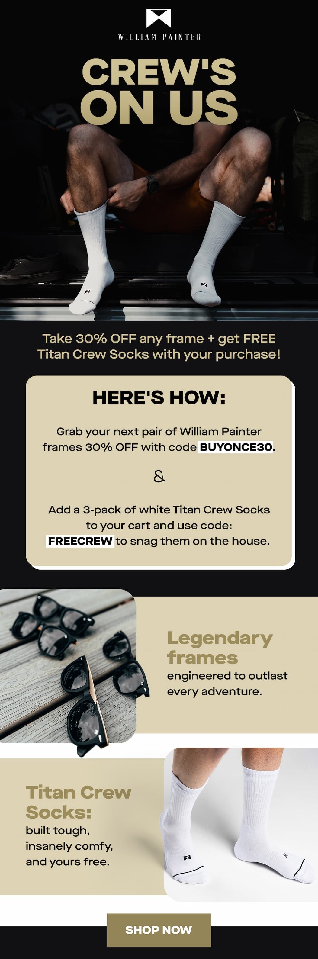 free crew socks with purchase of any frame!