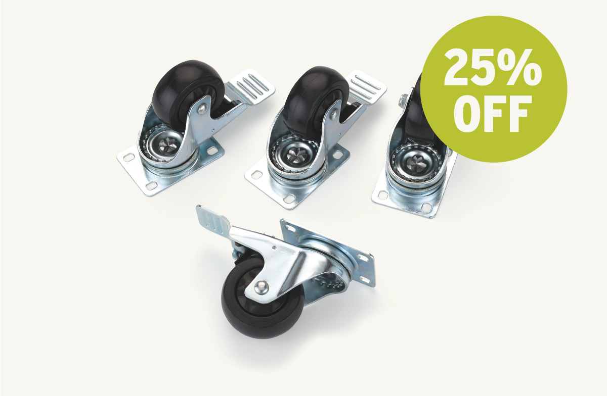 WoodRiver 3" Caster Set - Double Locking/Swiveling with 4-Hole Mounting Plate - 4 Pack